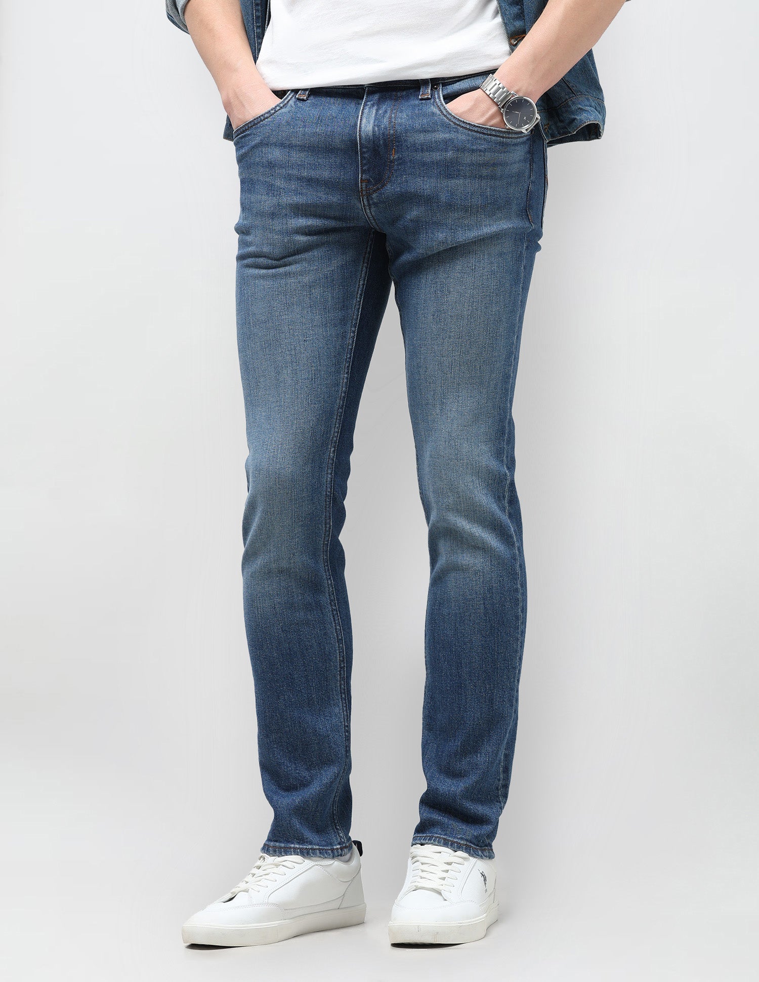Regallo Skinny Fit Blue Jeans Mid Blue - U.S. Polo Assn. India | Large