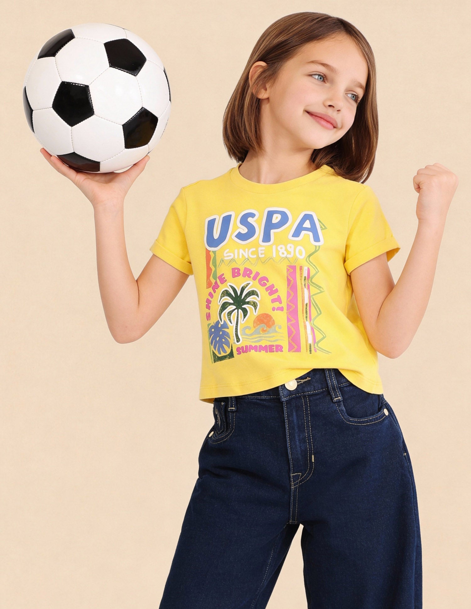 Girls Regular Fit Graphic Brand Printed Top