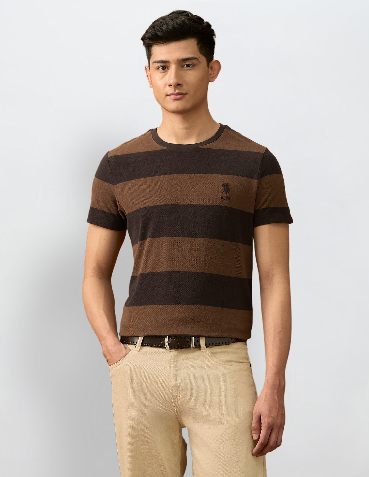 Horizontal Striped Varsity T Shirt Brown - U.S. POLO ASSN. | Large
