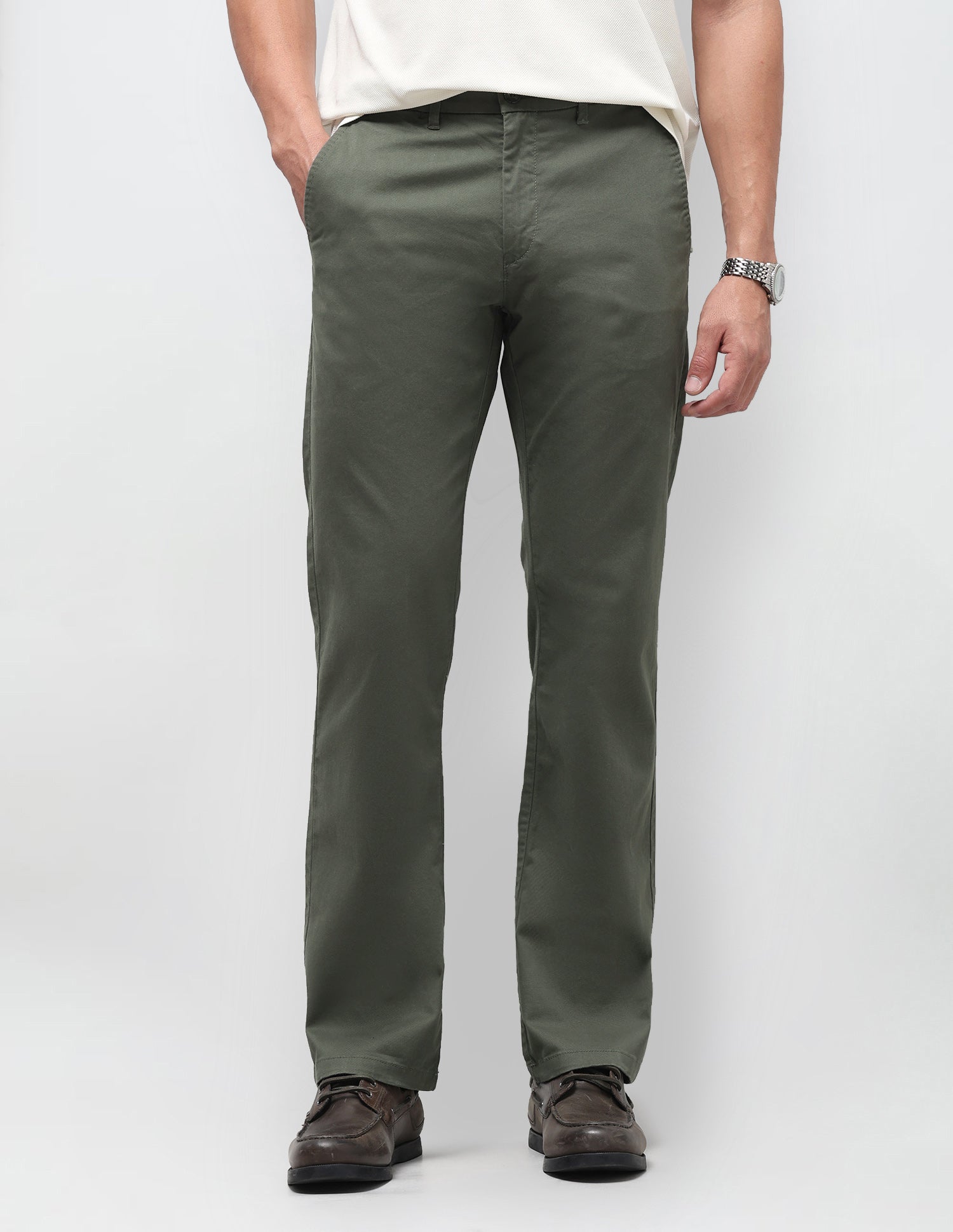 Satin Straight Fit Trousers Olive - U.S. Polo Assn. India | Large