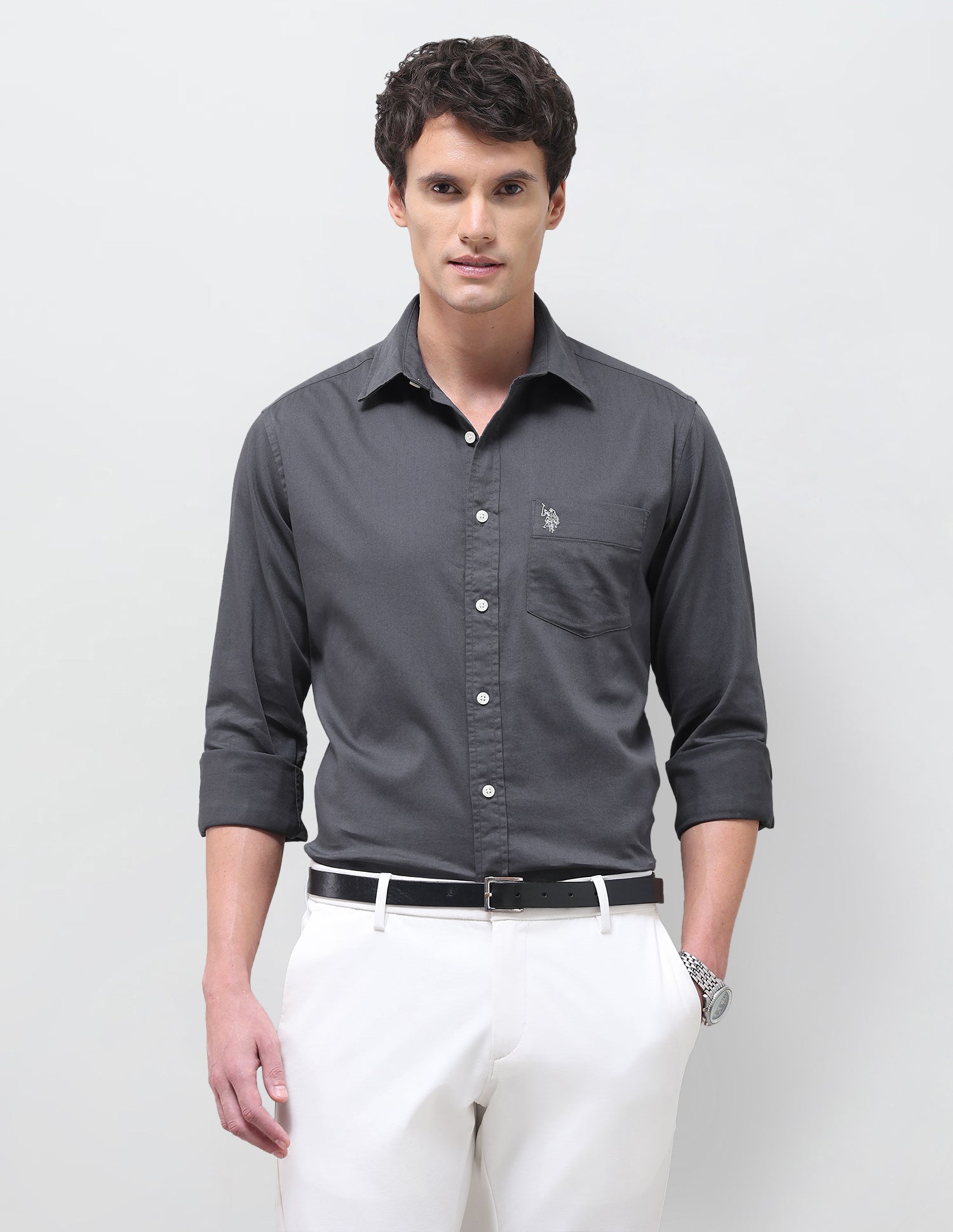 Solid Tailored Fit Shirt Dark Grey - U.S. Polo Assn. India | Large