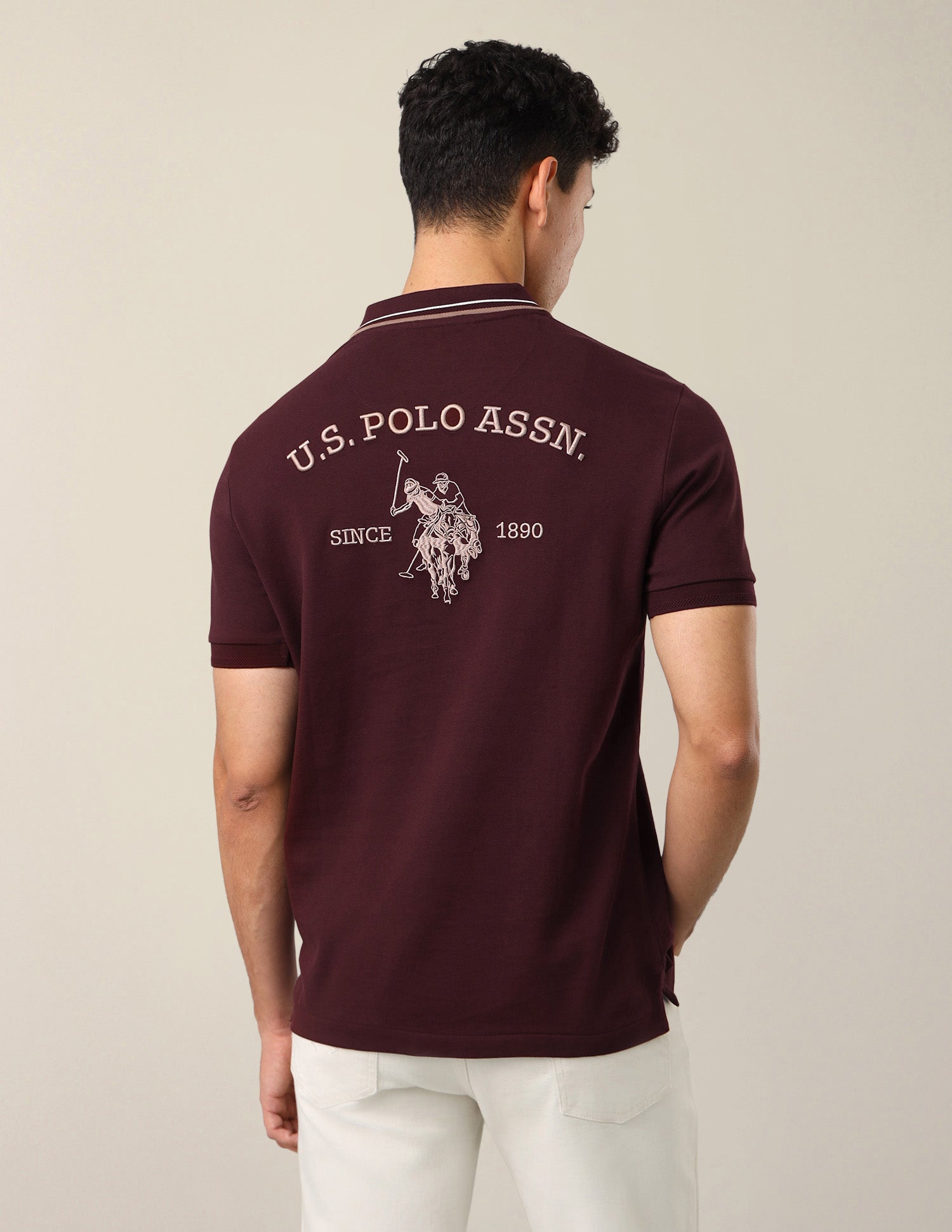 Brand Embroidered Slim Fit Polo Shirt Wine - U.S. Polo Assn. India | Large