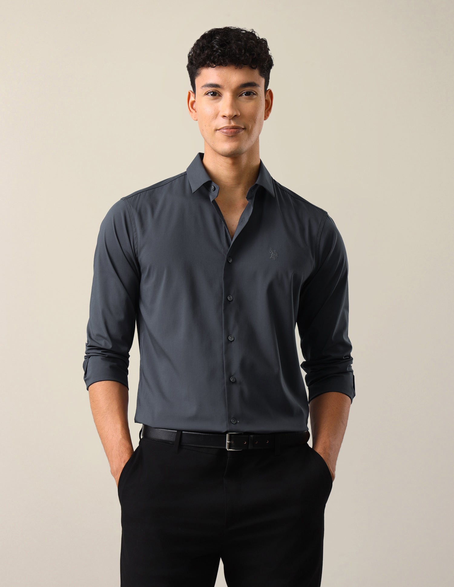 Solid Tailored Fit Shirt Dark Grey - U.S. Polo Assn. India | Large