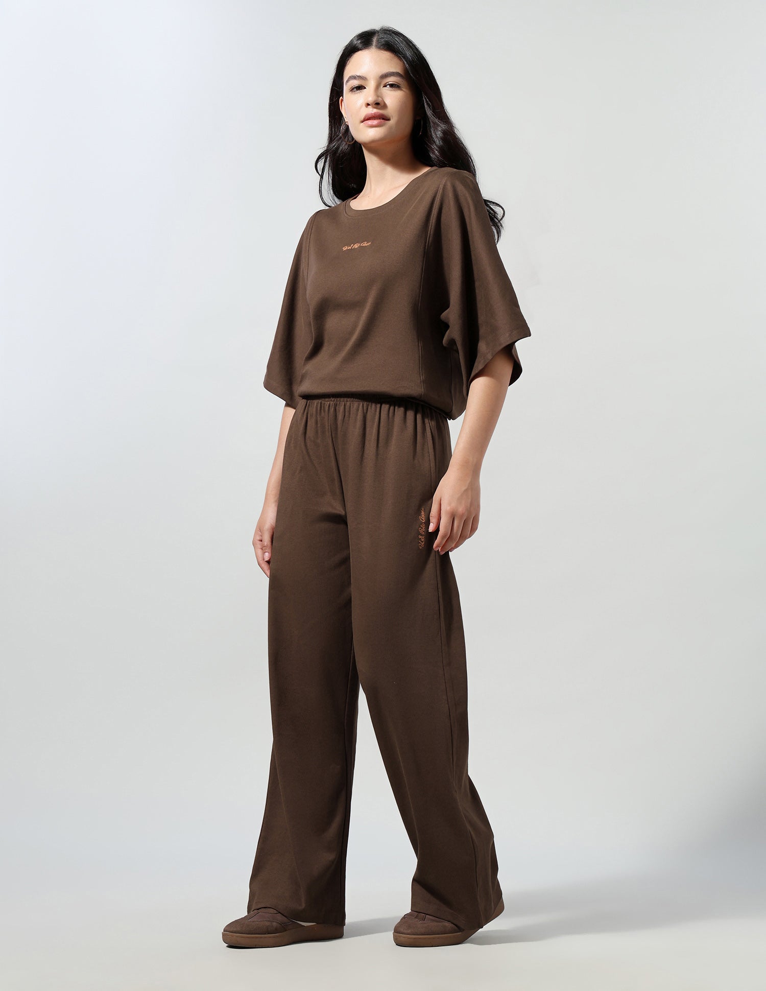 Solid T-Shirt With Wide Leg Track Pants Brown - U.S. Polo Assn. India | Large