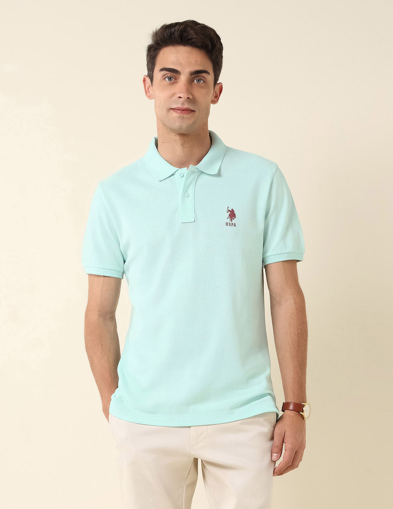 Slim Fit Pure Cotton Polo Shirt Light Green - U.S. Polo Assn. India | Large