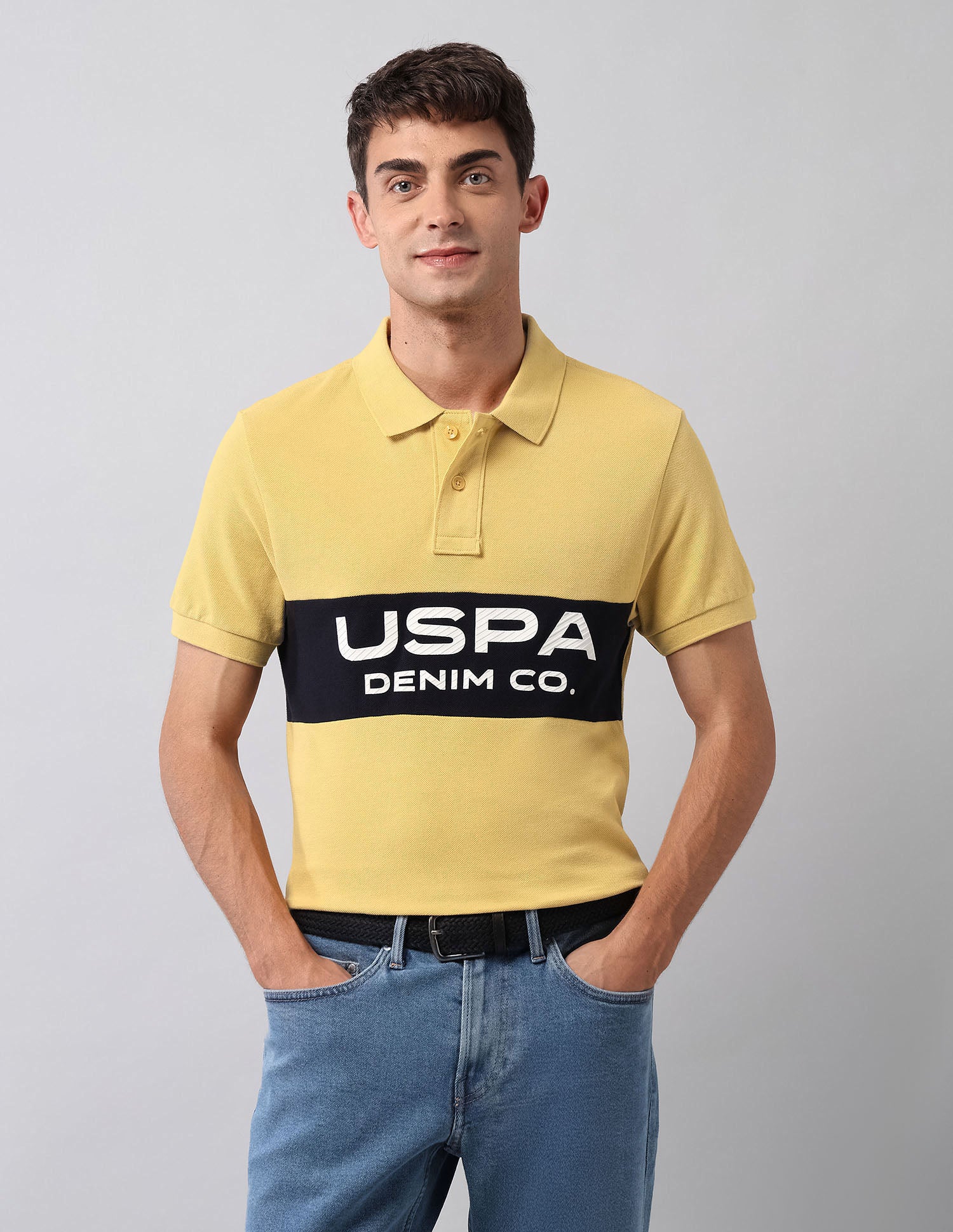 Muscle Fit Brand Printed Polo Shirt Yellow - U.S. Polo Assn. India | Large