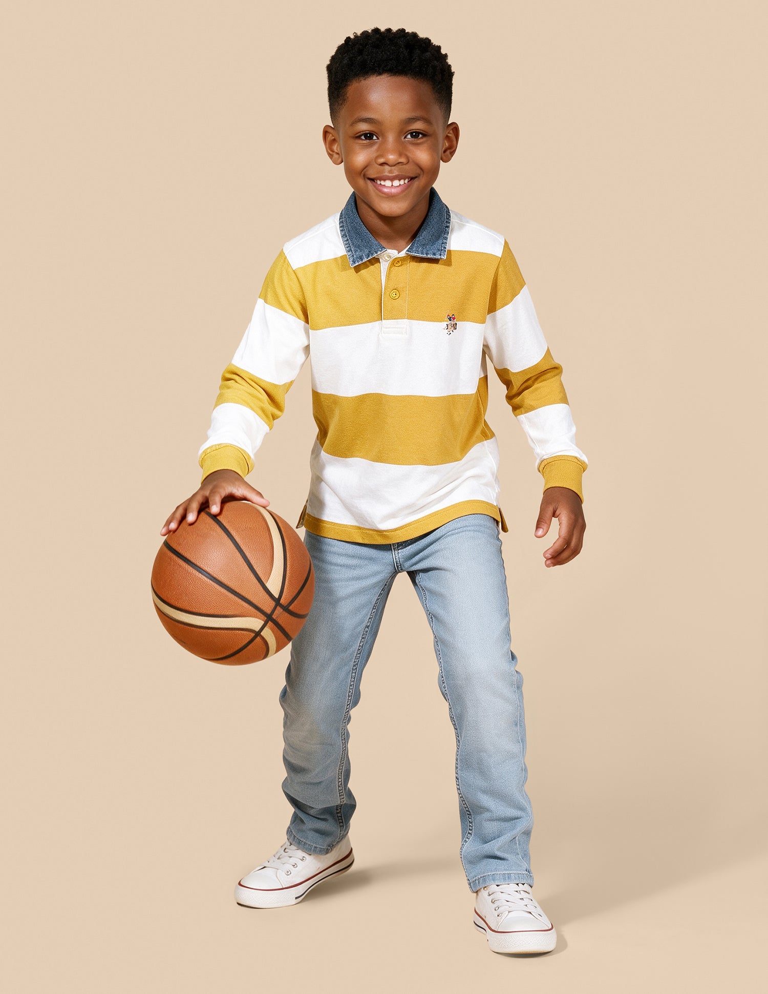 Horizontal Striped Regular Fit Polo Shirt Mustard - U.S. Polo Assn. India | Large