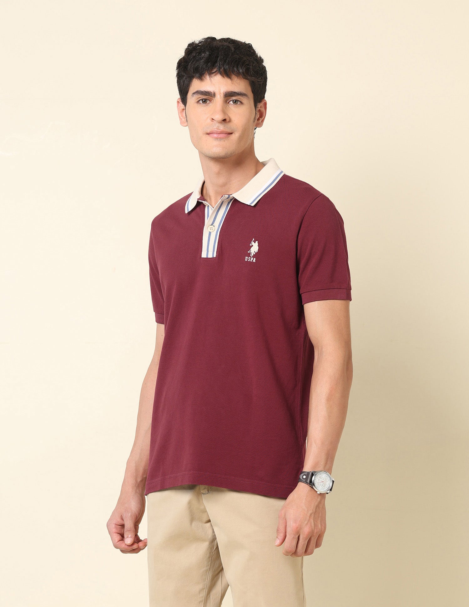 Pure Cotton Slim Fit Classic Polo Shirt Wine - U.S. Polo Assn. India | Large
