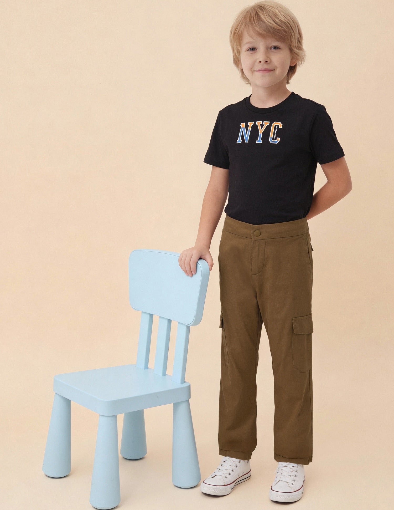 Boys Solid Relaxed Fit Cargos