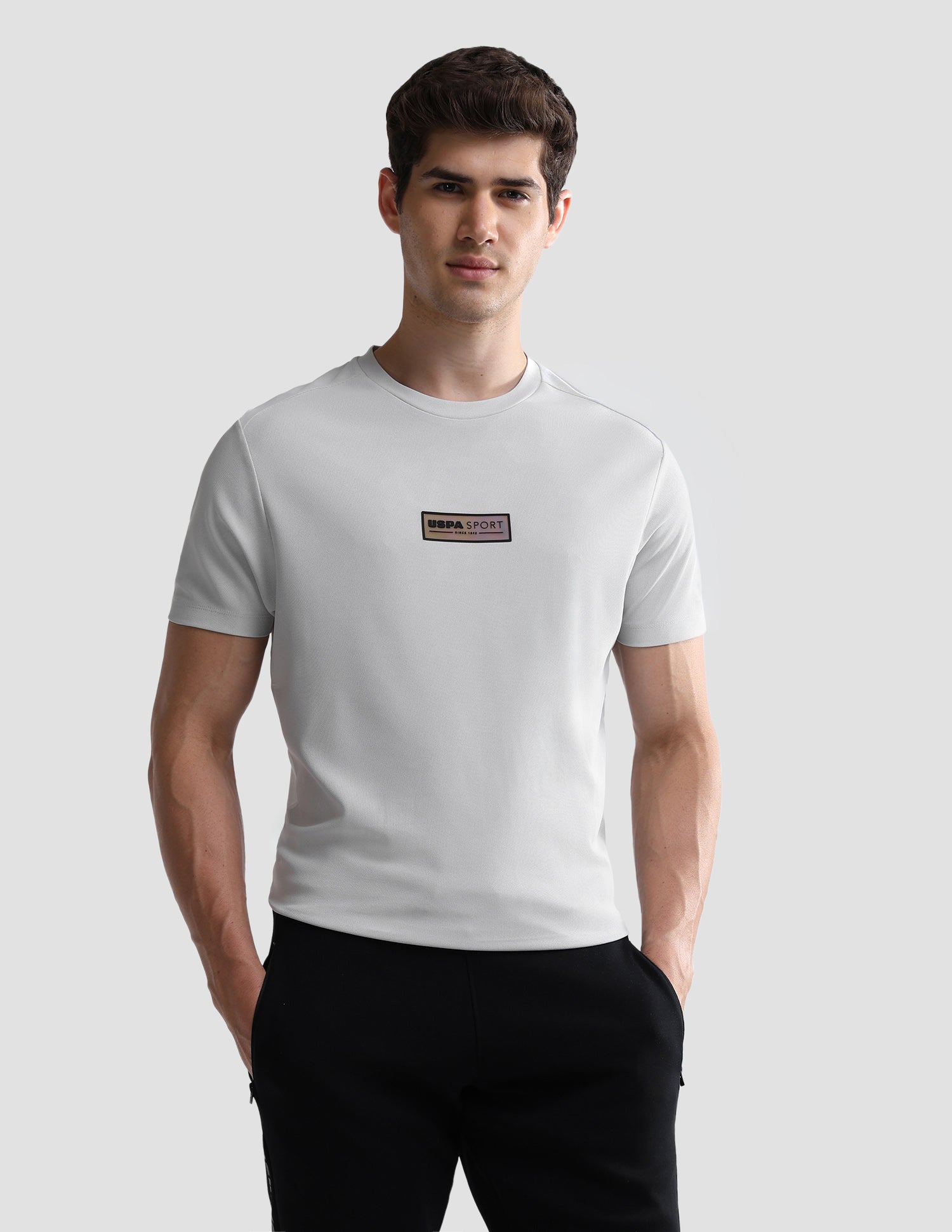 Solid Slim Fit Active T-Shirt Grey - U.S. Polo Assn. India | Large