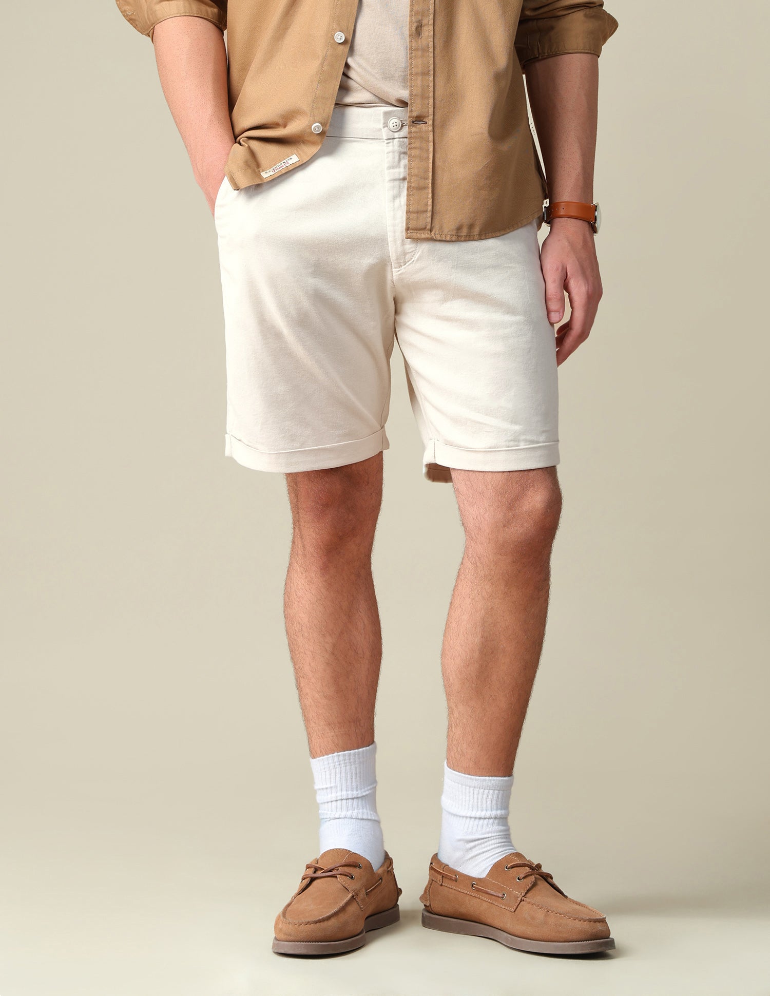 Mid Rise Slim Fit Shorts Beige - U.S. Polo Assn. India | Large