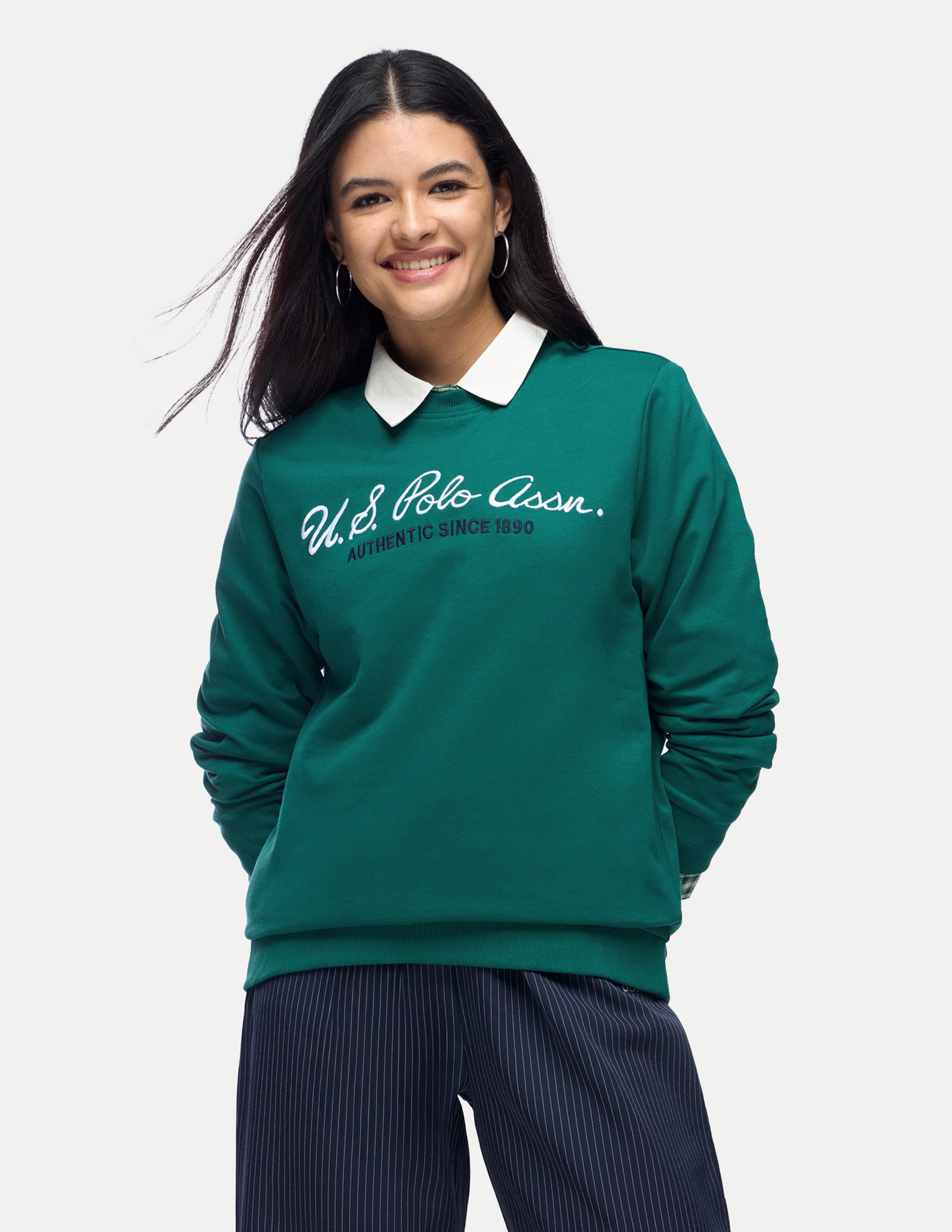 Brand Embroidered Relaxed Fit Sweatshirt Green - U.S. Polo Assn. India | Large