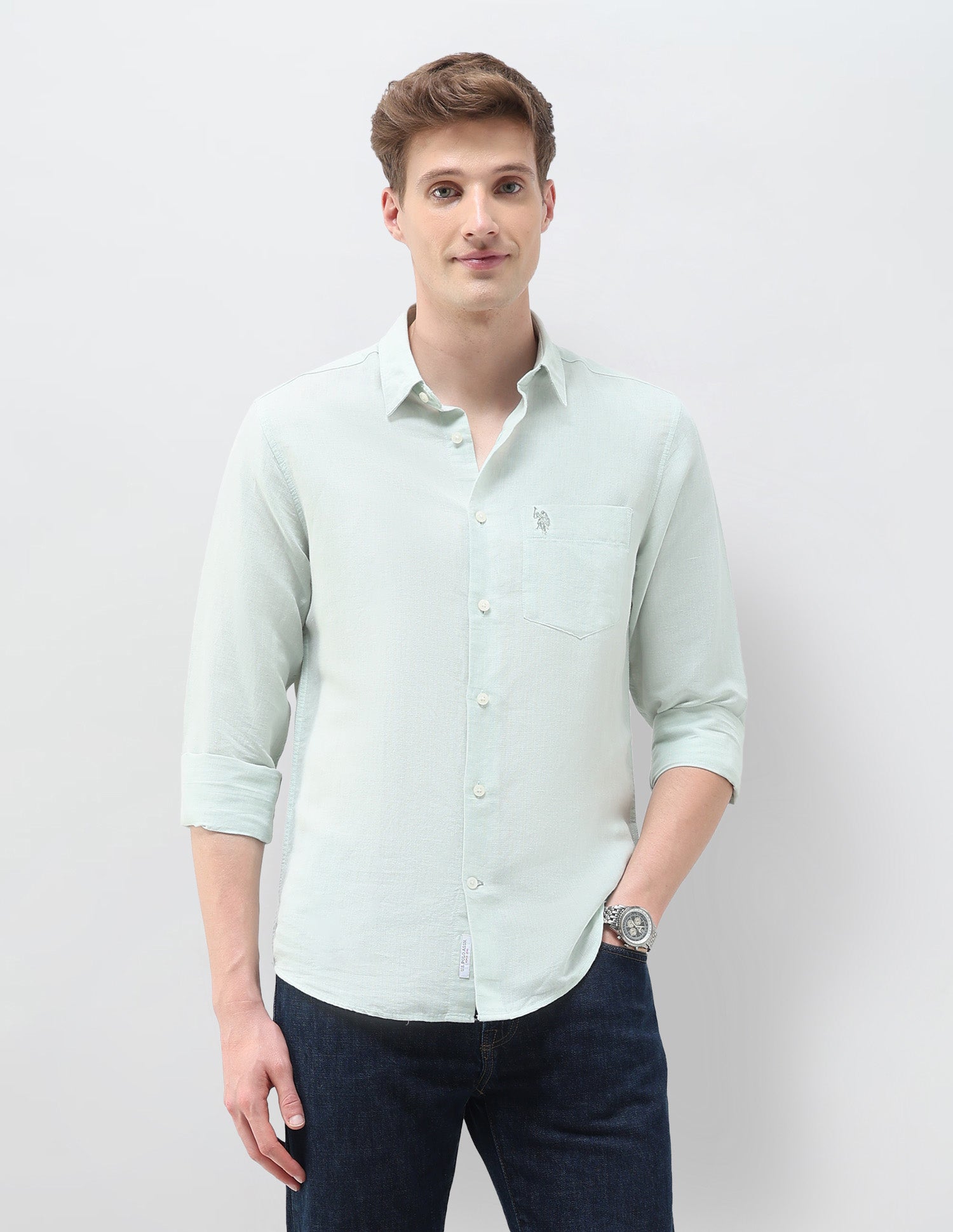 Solid Tailored Fit Shirt Light Green - U.S. Polo Assn. India | Large