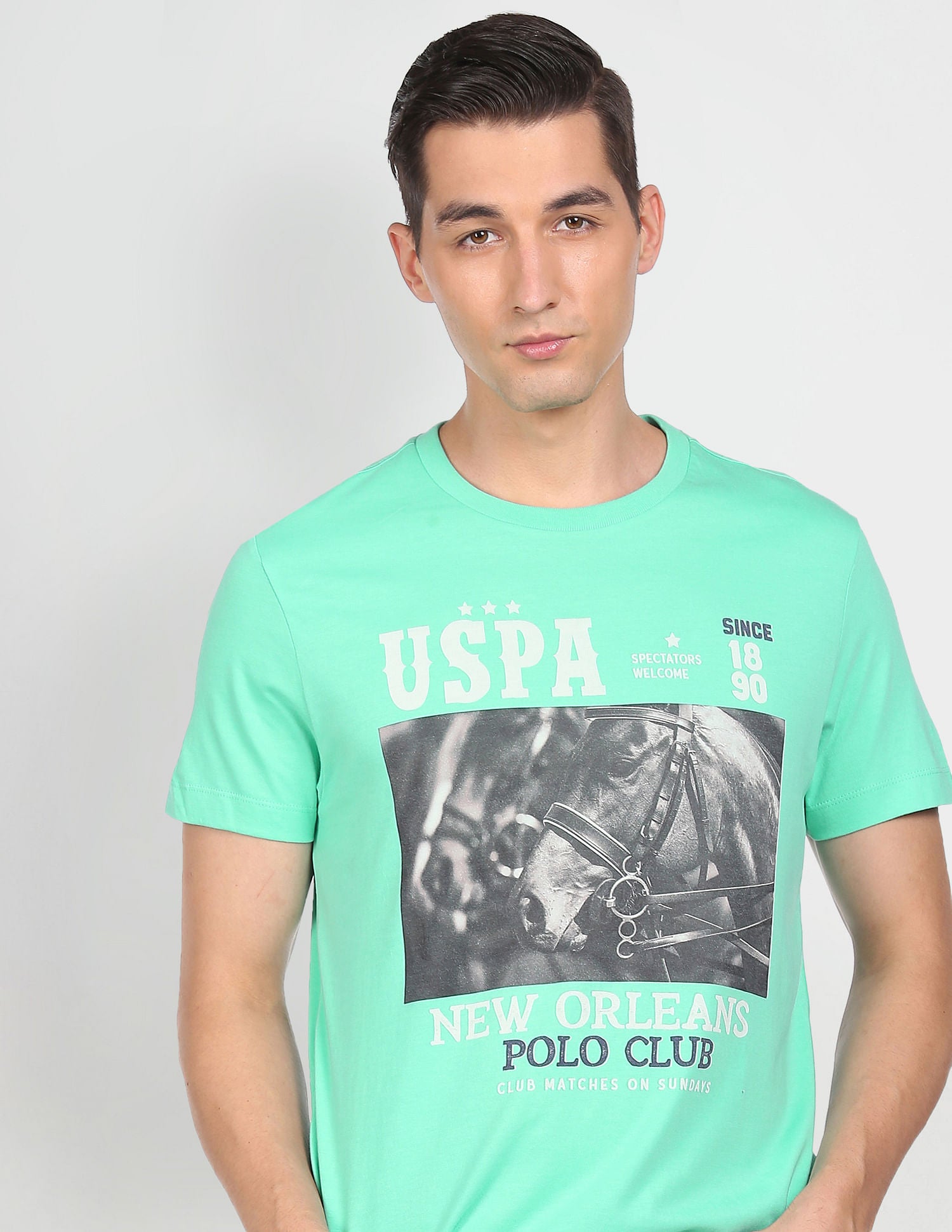 Crew Neck Graphic Print T-Shirt Aqua - U.S. POLO ASSN. | Large
