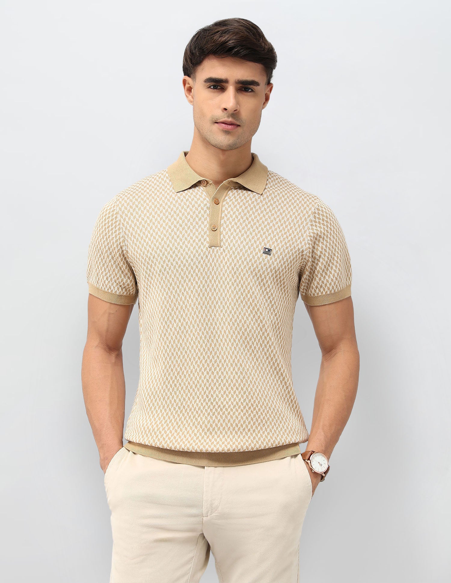 Geometric Patterned Knit T-Shirt