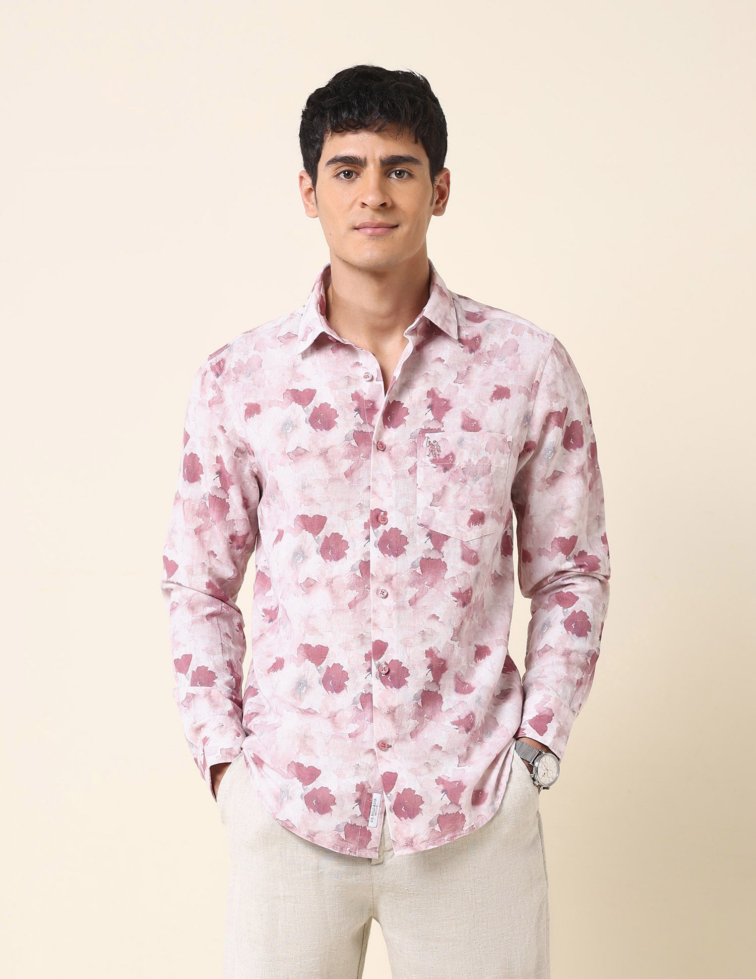 Floral Printed Tailored Fit Shirt Pink - U.S. Polo Assn. India | Large