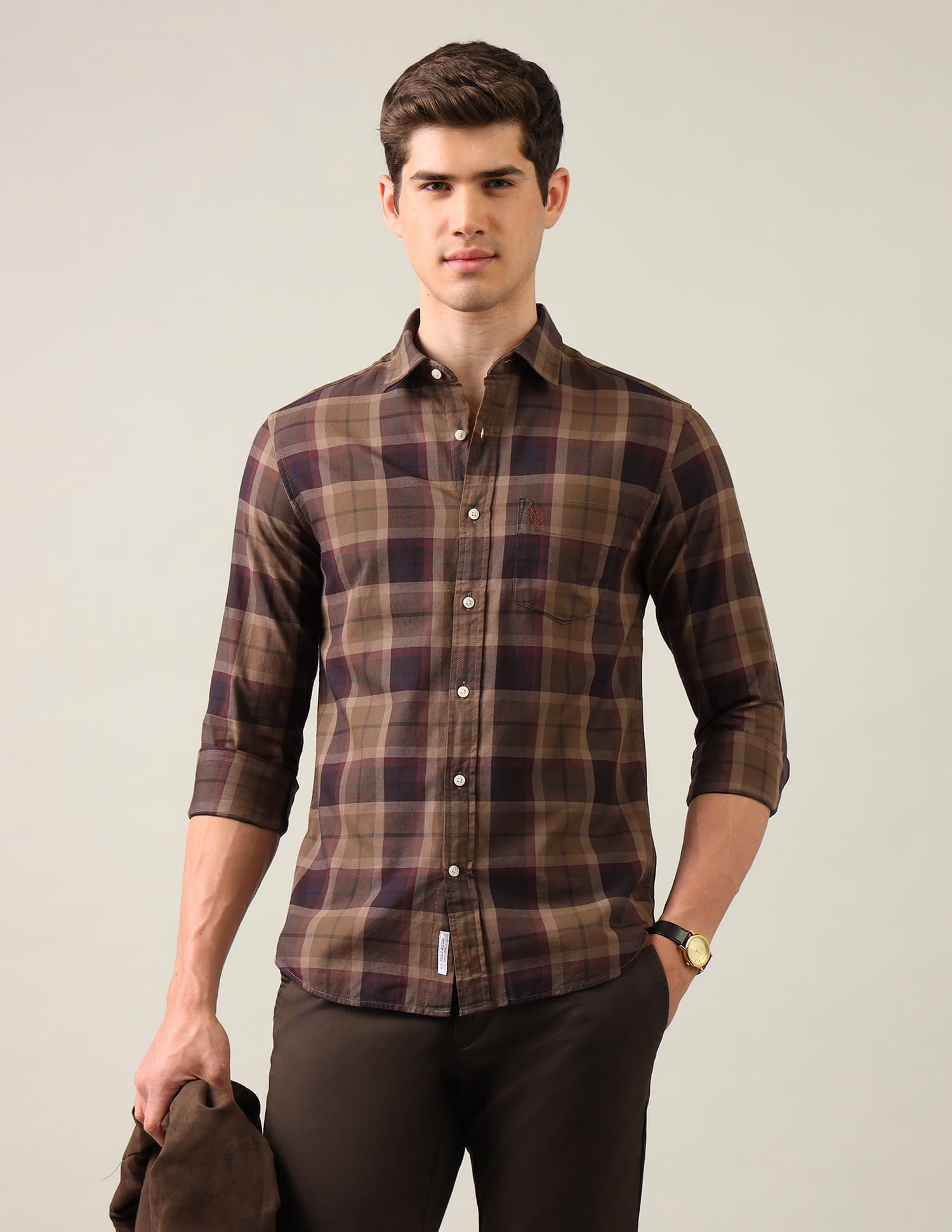Tartan Checked Regular Fit Shirt Brown - U.S. Polo Assn. India | Large