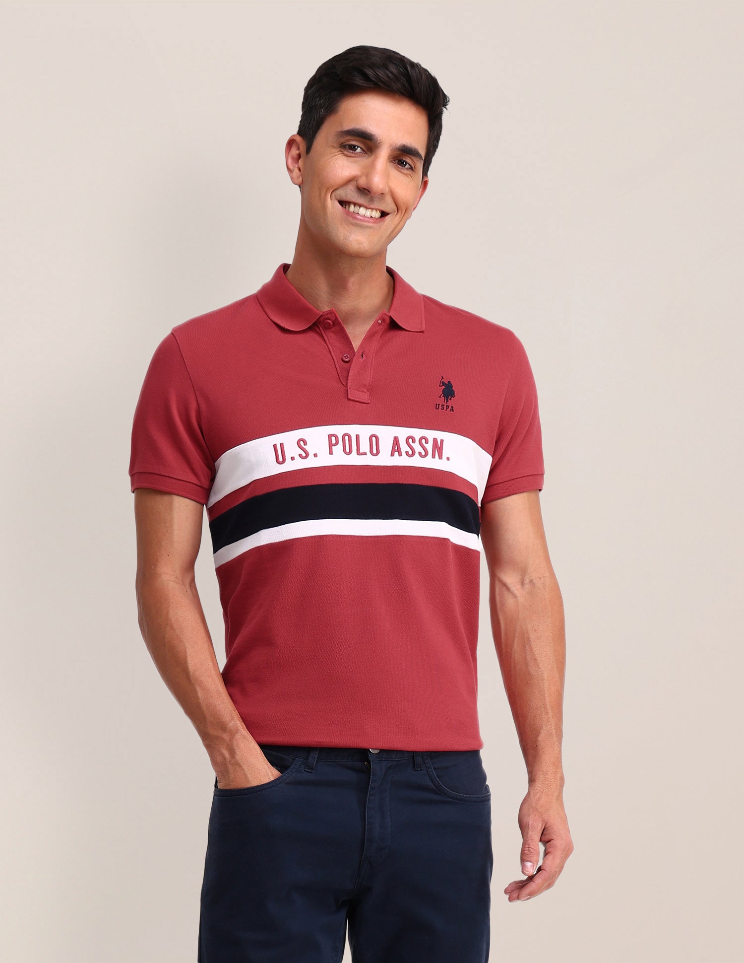 Horizontal Striped Cotton Polo Shirt Red - U.S. Polo Assn. India | Large
