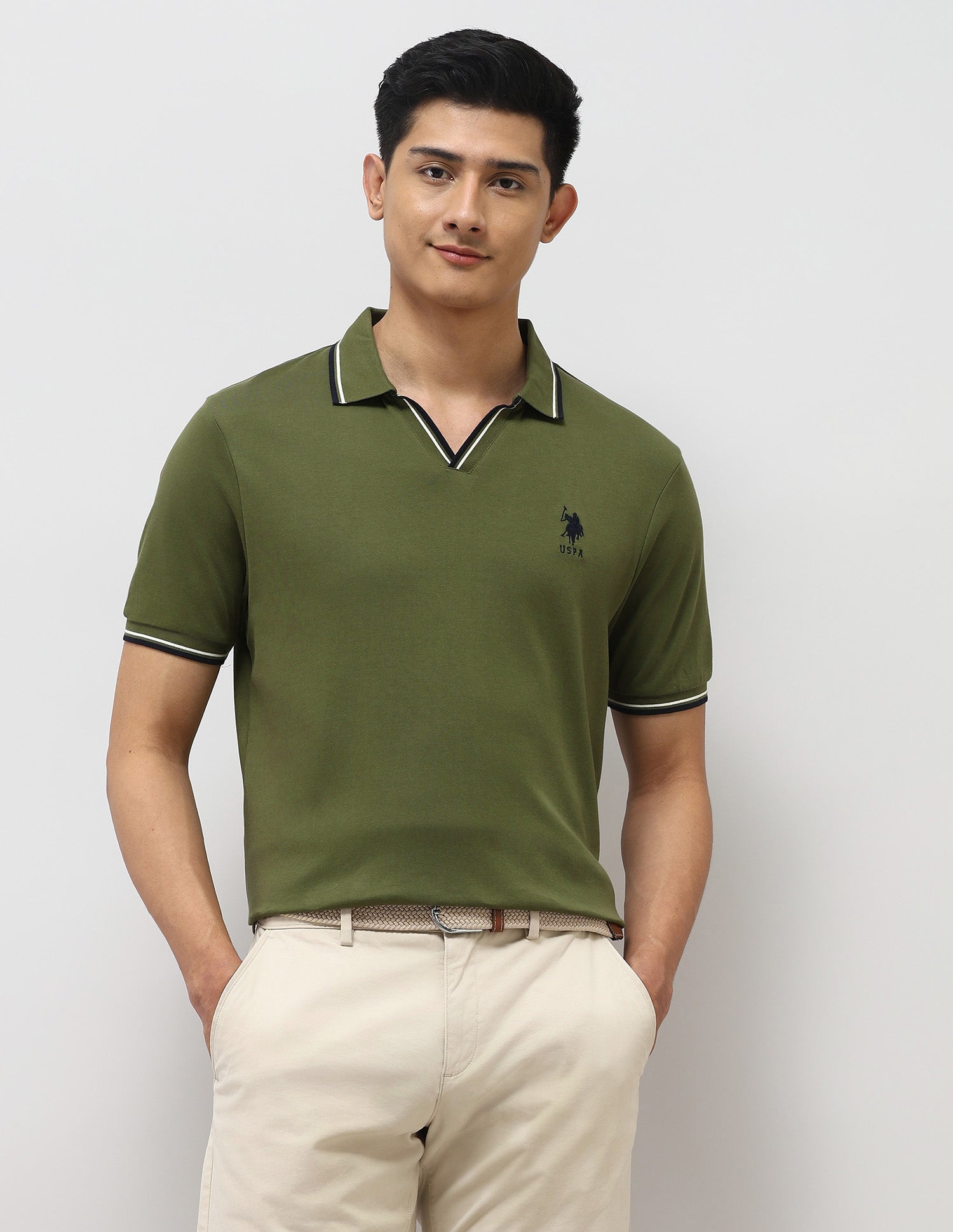 Pure Cotton Slim Fit Polo Shirt Olive - U.S. Polo Assn. India | Large
