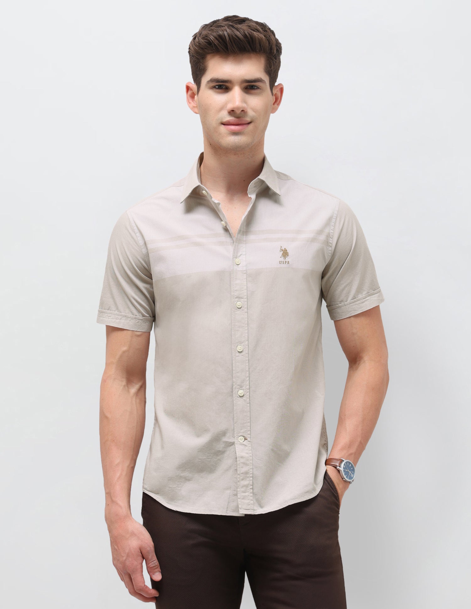Solid Striped Detail Regular Fit Shirt
