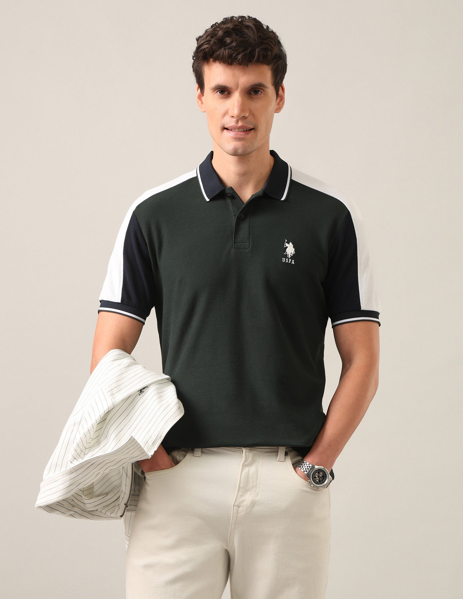 Solid Slim Fit Polo Shirt Green - U.S. Polo Assn. India | Large
