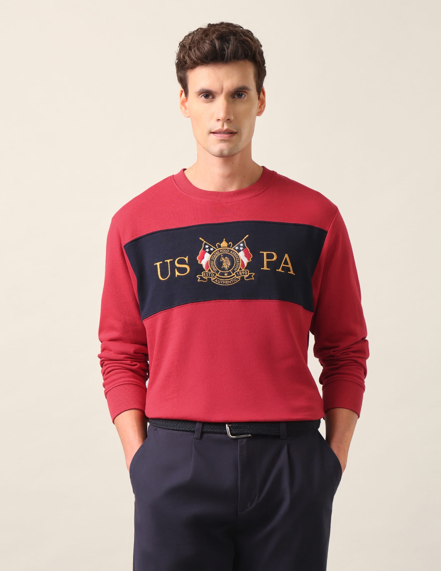 Crew Neck Solid Cotton Sweatshirt