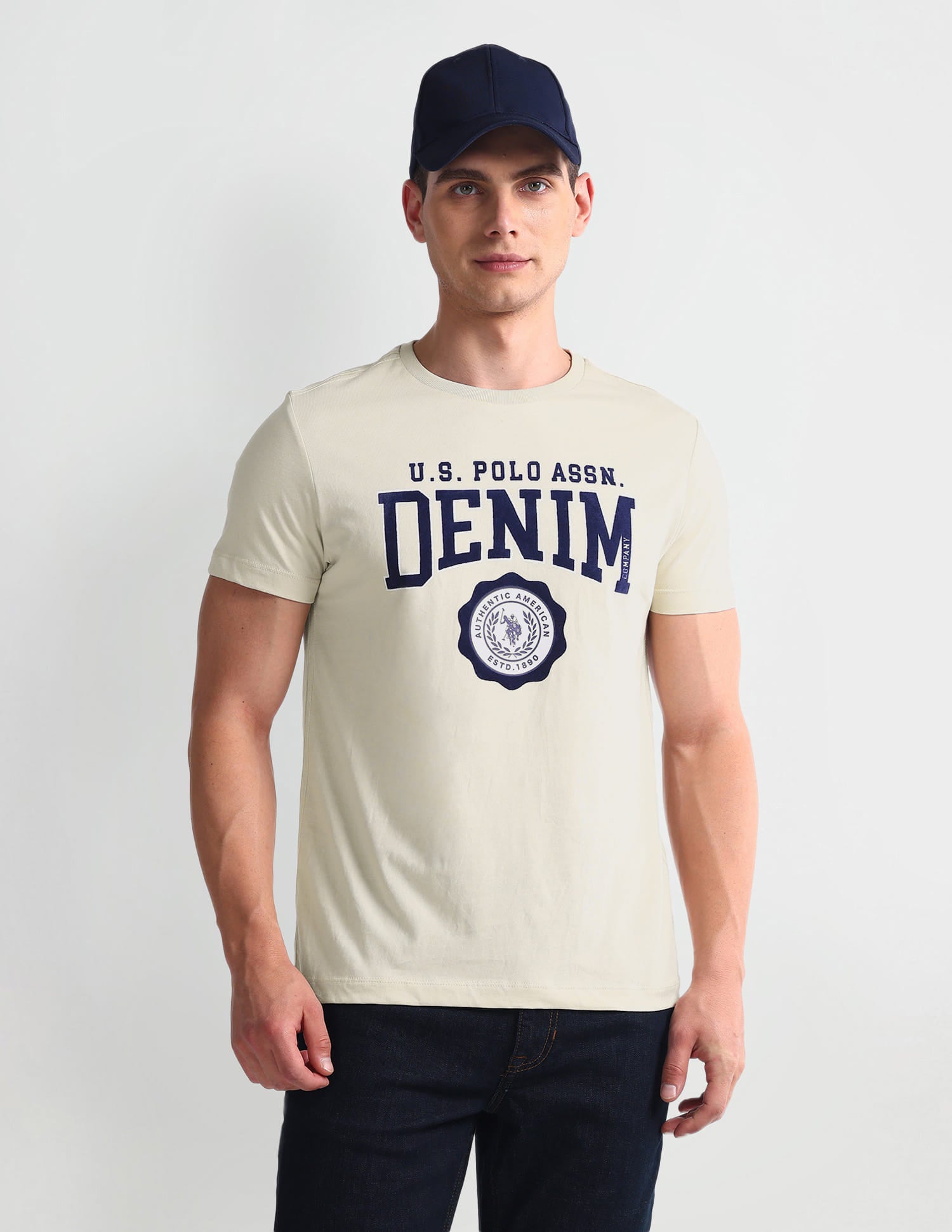 Muscle Fit Graphic T-Shirt Beige - U.S. Polo Assn. India | Large