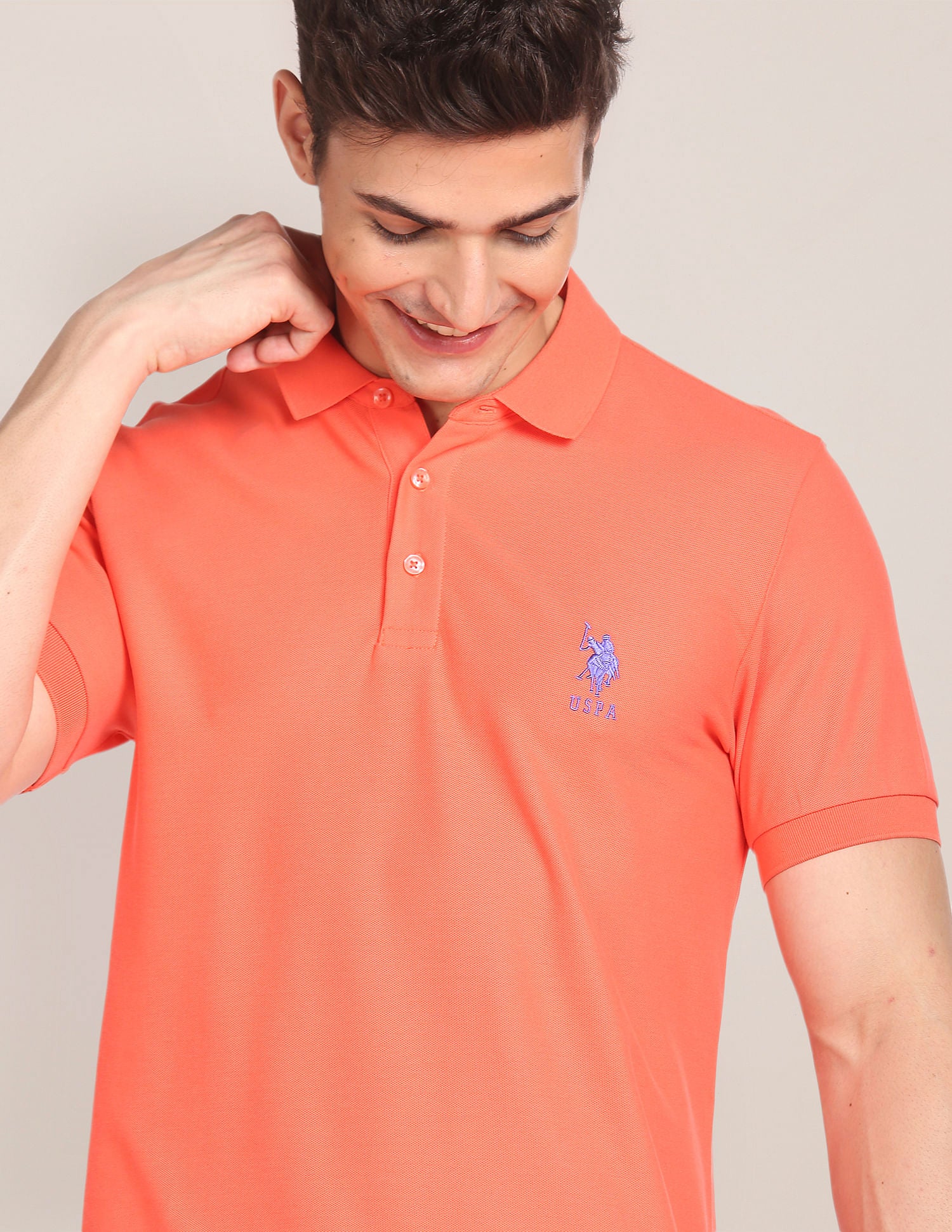 Liquid Cotton Solid Polo Shirt Coral - U.S. Polo Assn. India | Large