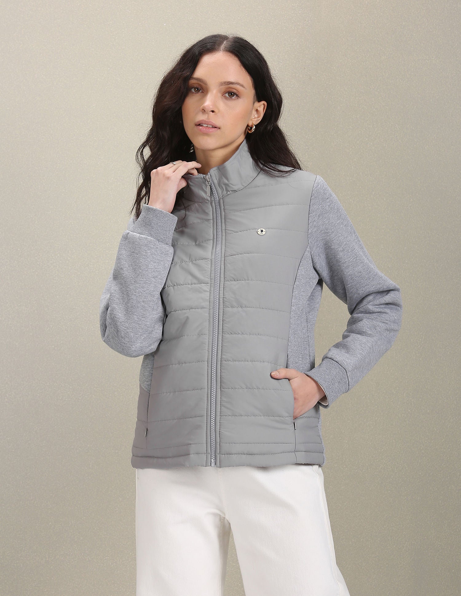 High Neck Puffer Jacket Grey - U.S. Polo Assn. India | Large