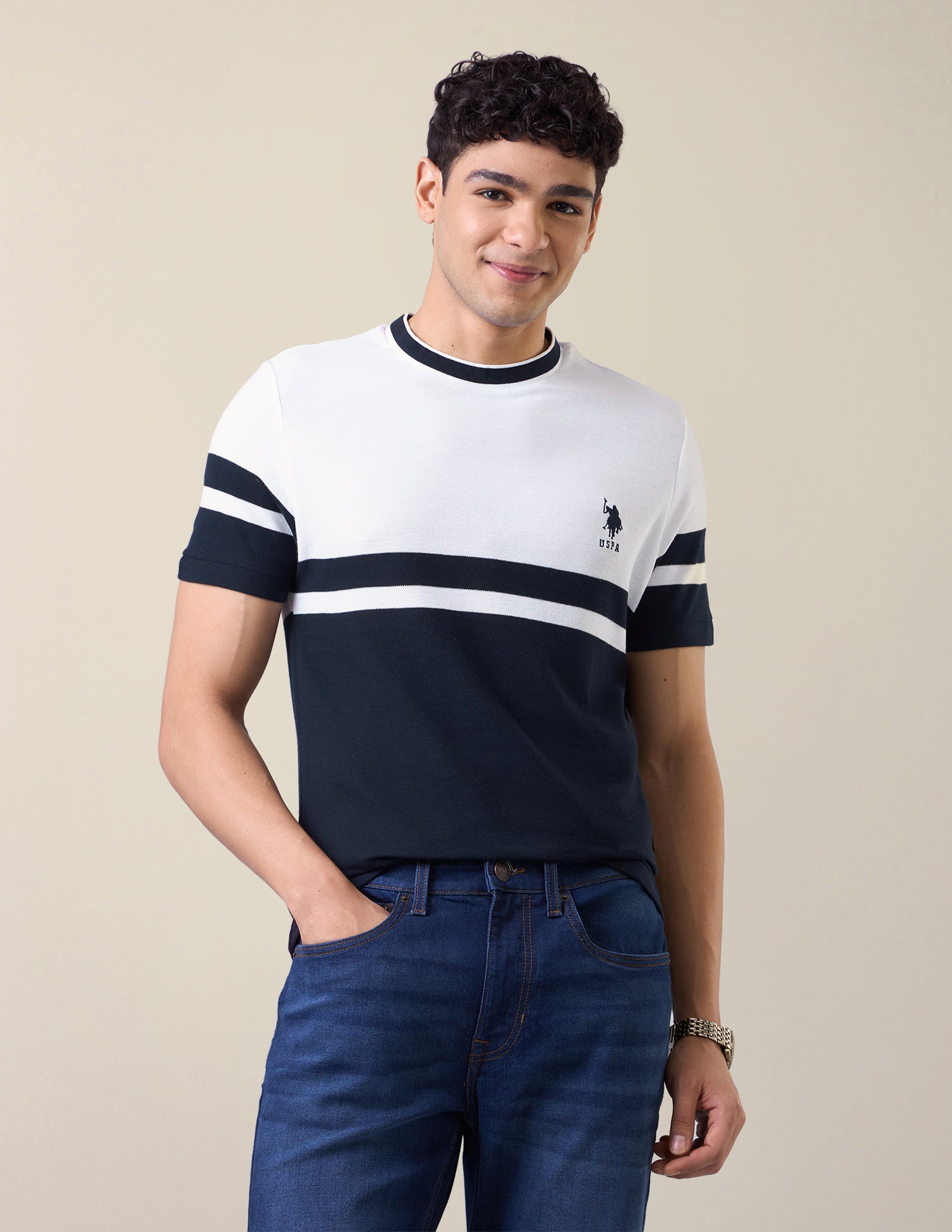 Colourblocked Slim Fit T-Shirt White - U.S. Polo Assn. India | Large