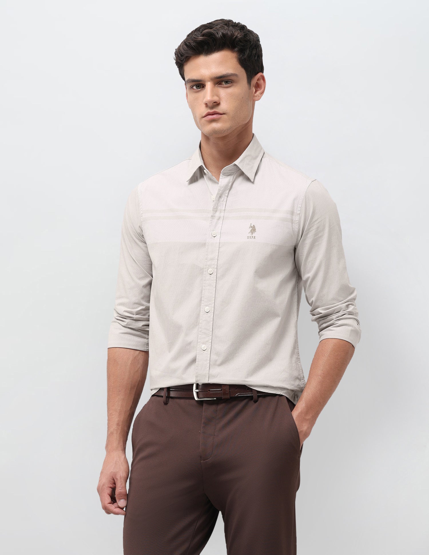 Solid With Stripe Detail Regular Fit Shirt
