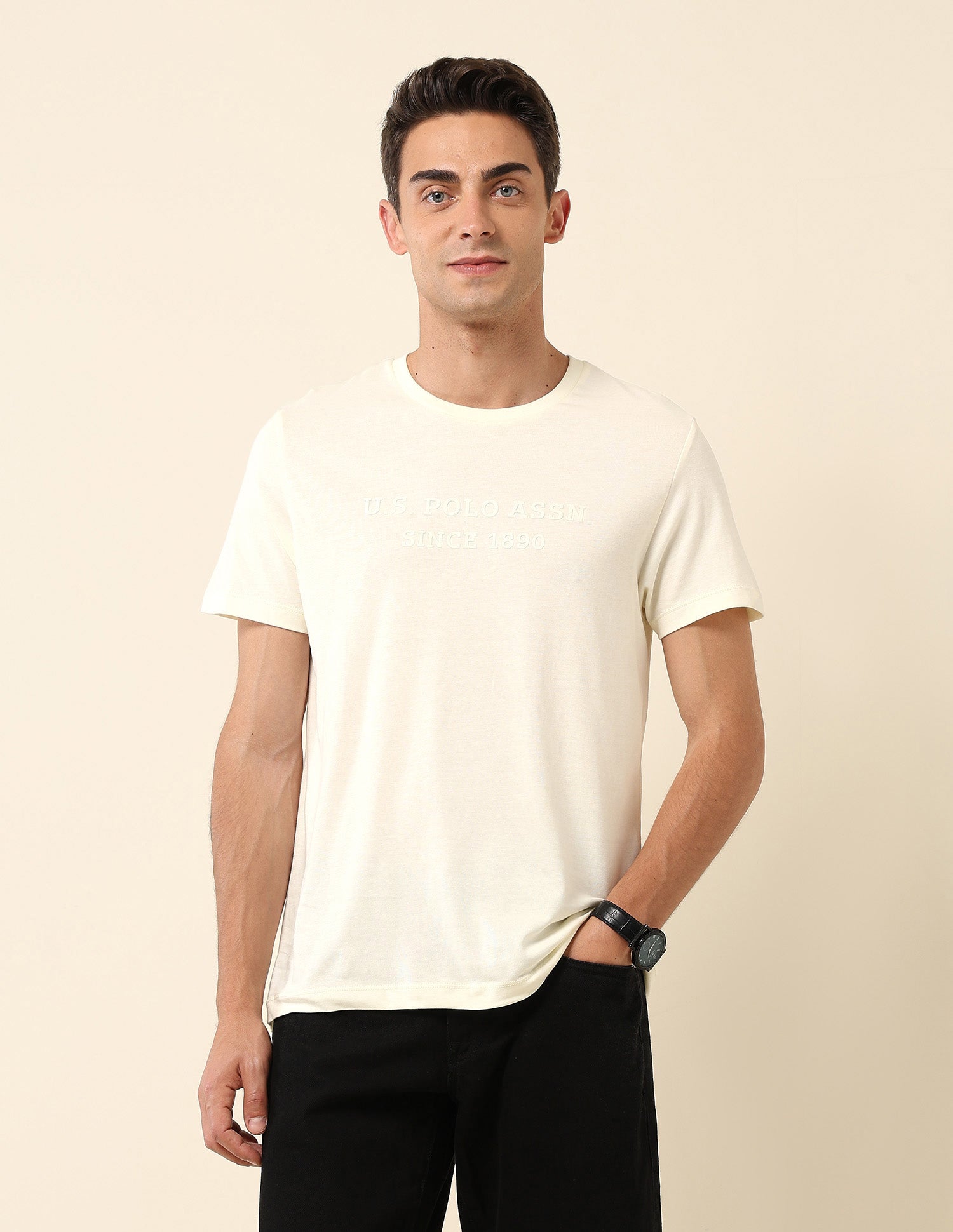Brand Embossed Slim Fit T- Shirt Off White - U.S. Polo Assn. India | Large