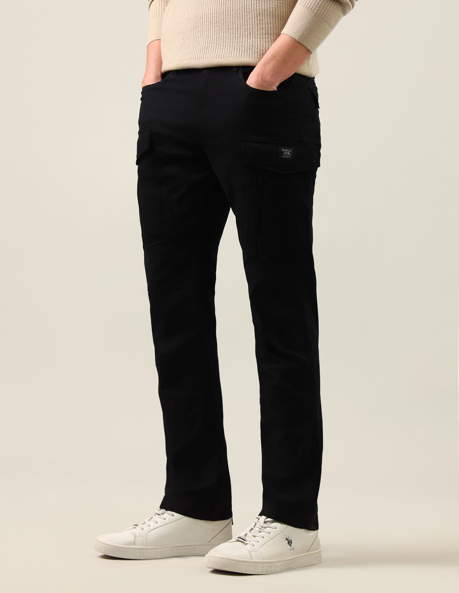 Harold Slim Straight Fit Twill Cargos Black - U.S. Polo Assn. India | Large