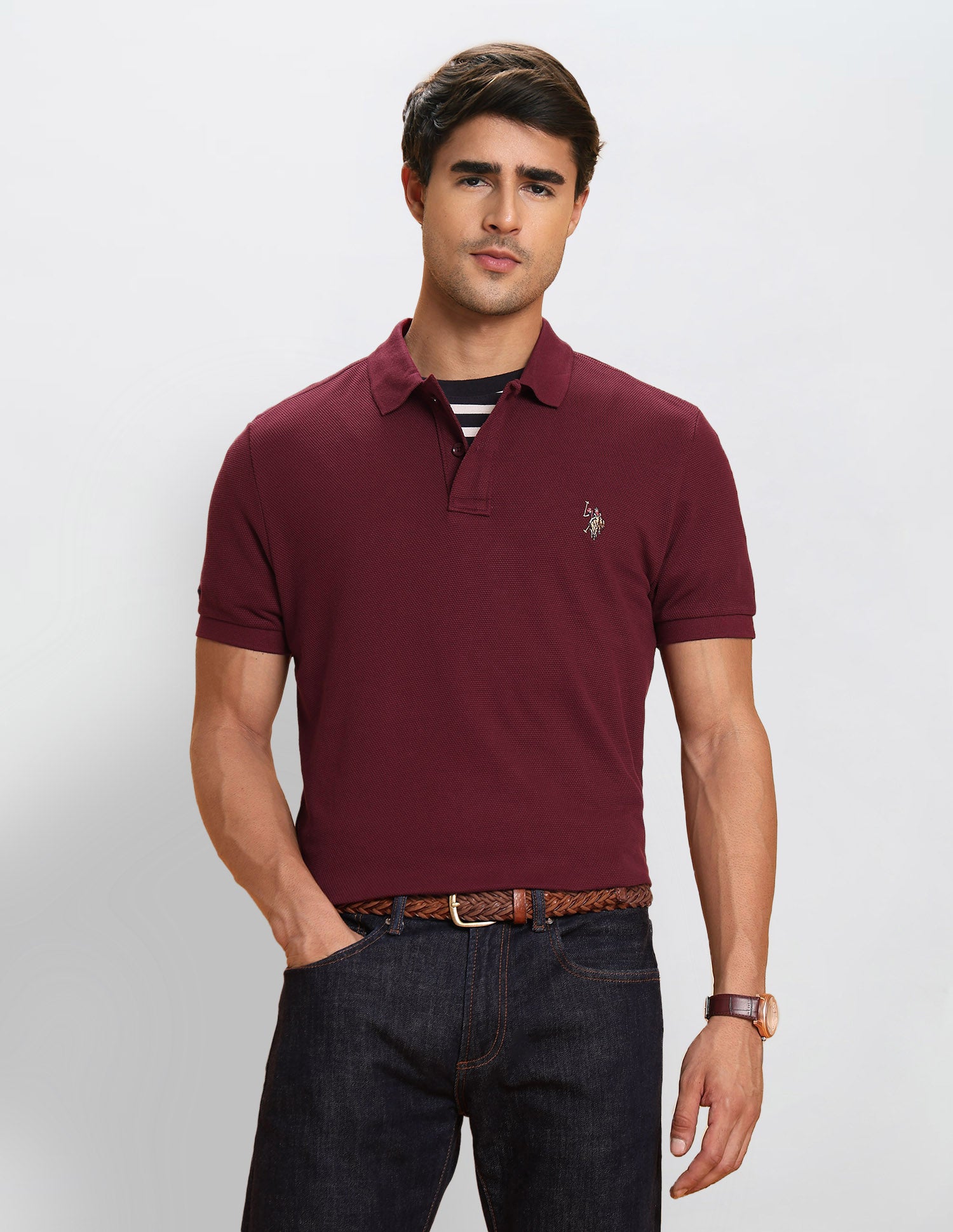 Textured Pure Cotton Polo Shirt