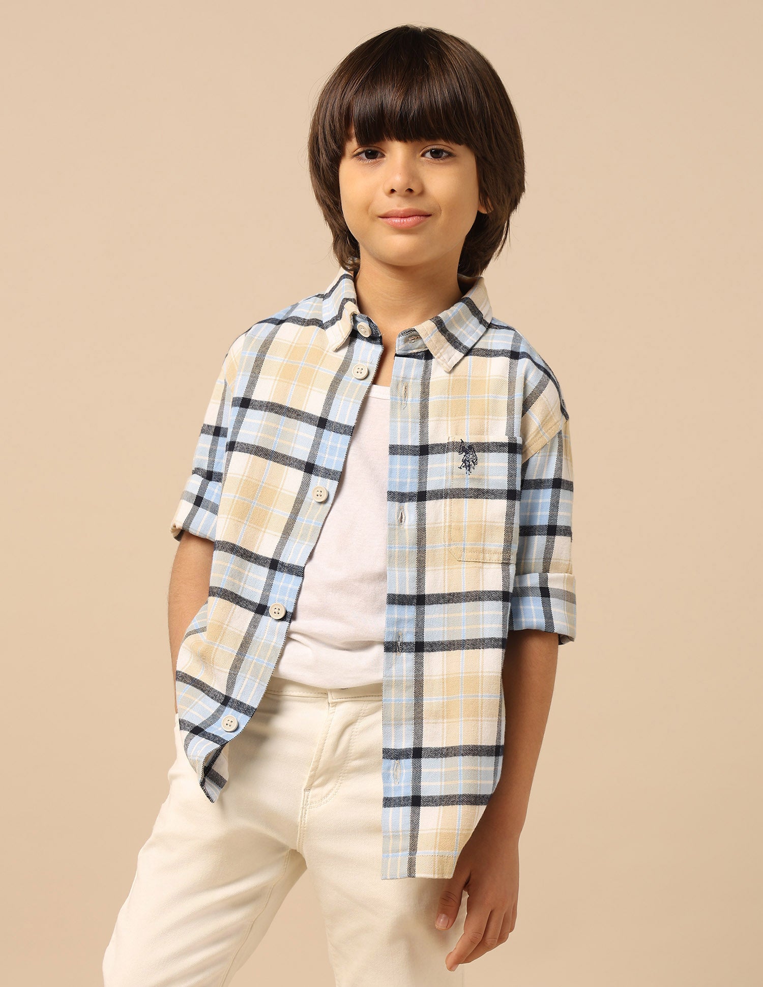 Boys Plaid Checked Twill Shirt