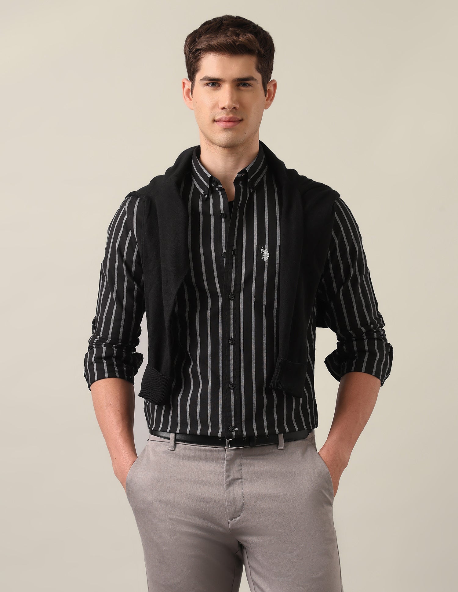 Vertical Striped Oxford Shirt Black - U.S. Polo Assn. India | Large