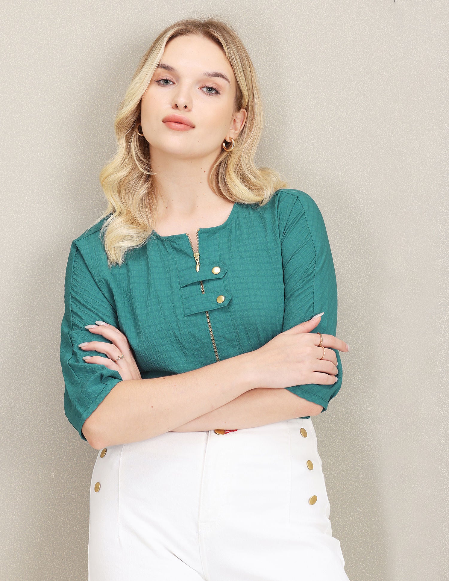 Extended Sleeve Textured Top