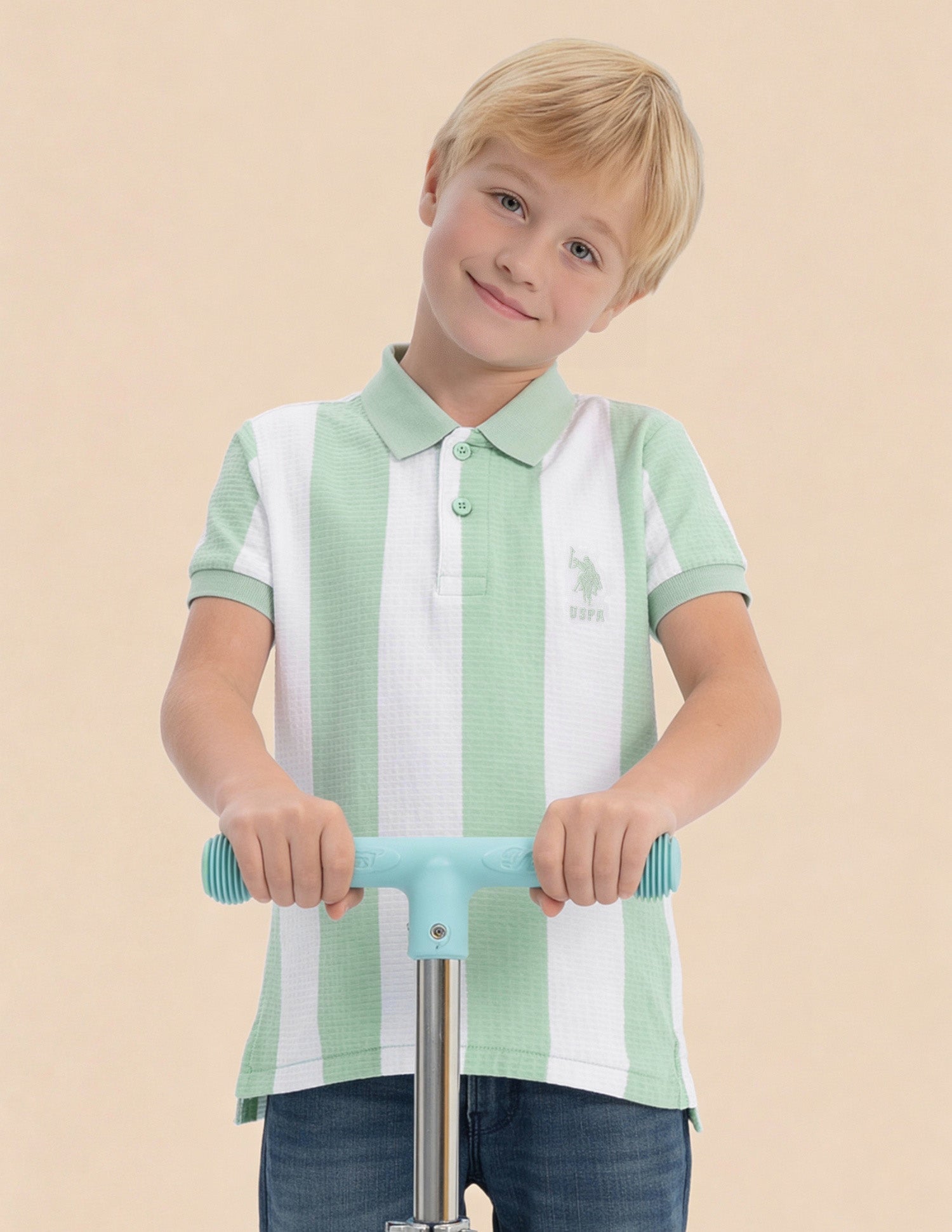 Boys Vertical Striped Regular Fit Polo Shirt