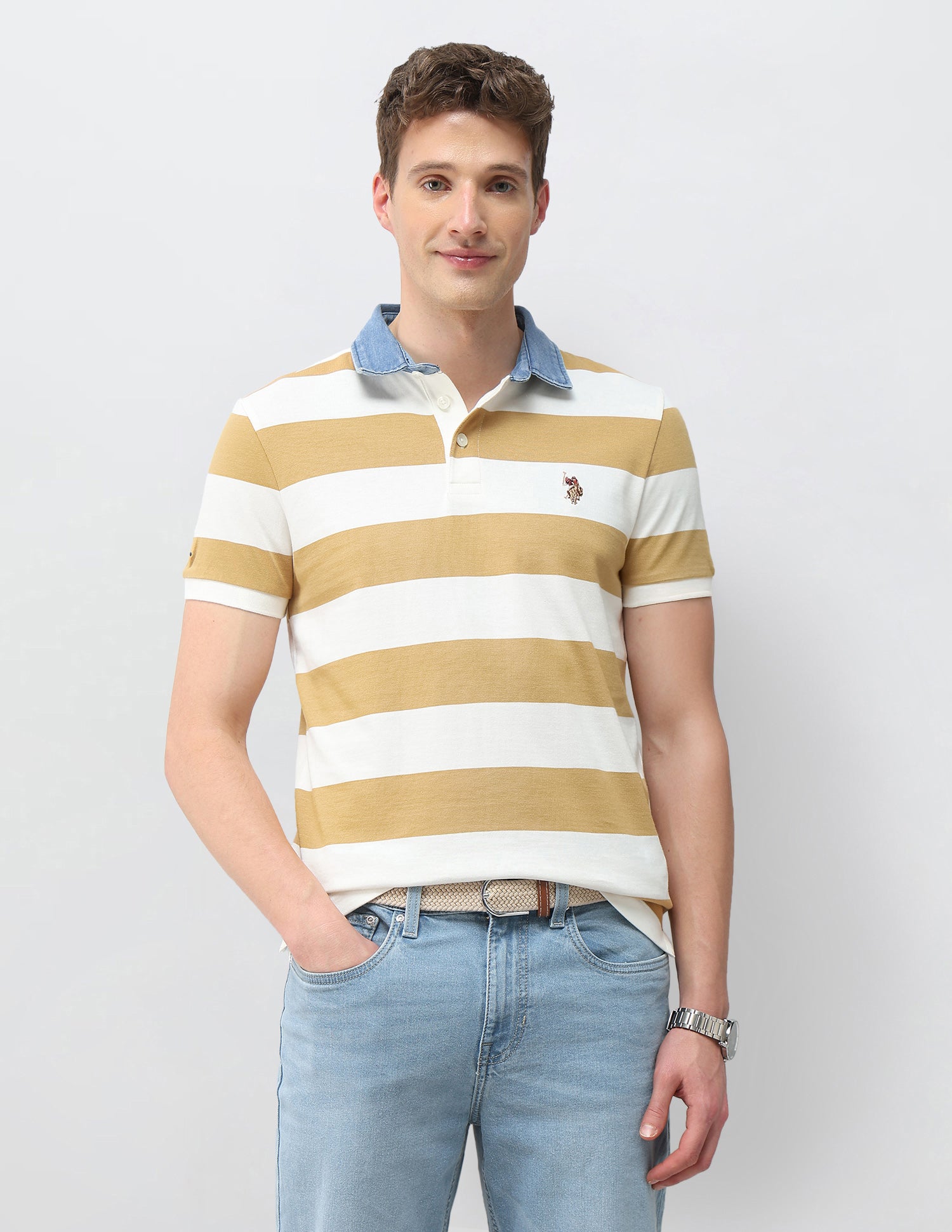 Horizontal Striped Muscle Fit Polo Shirt
