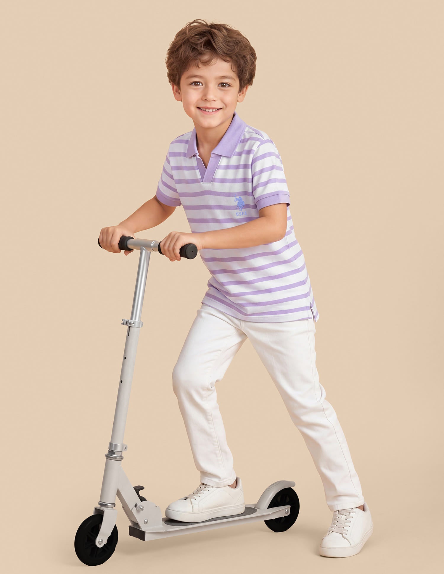 Horizontal Striped Regular Fit Polo Shirt Purple - U.S. Polo Assn. India | Large