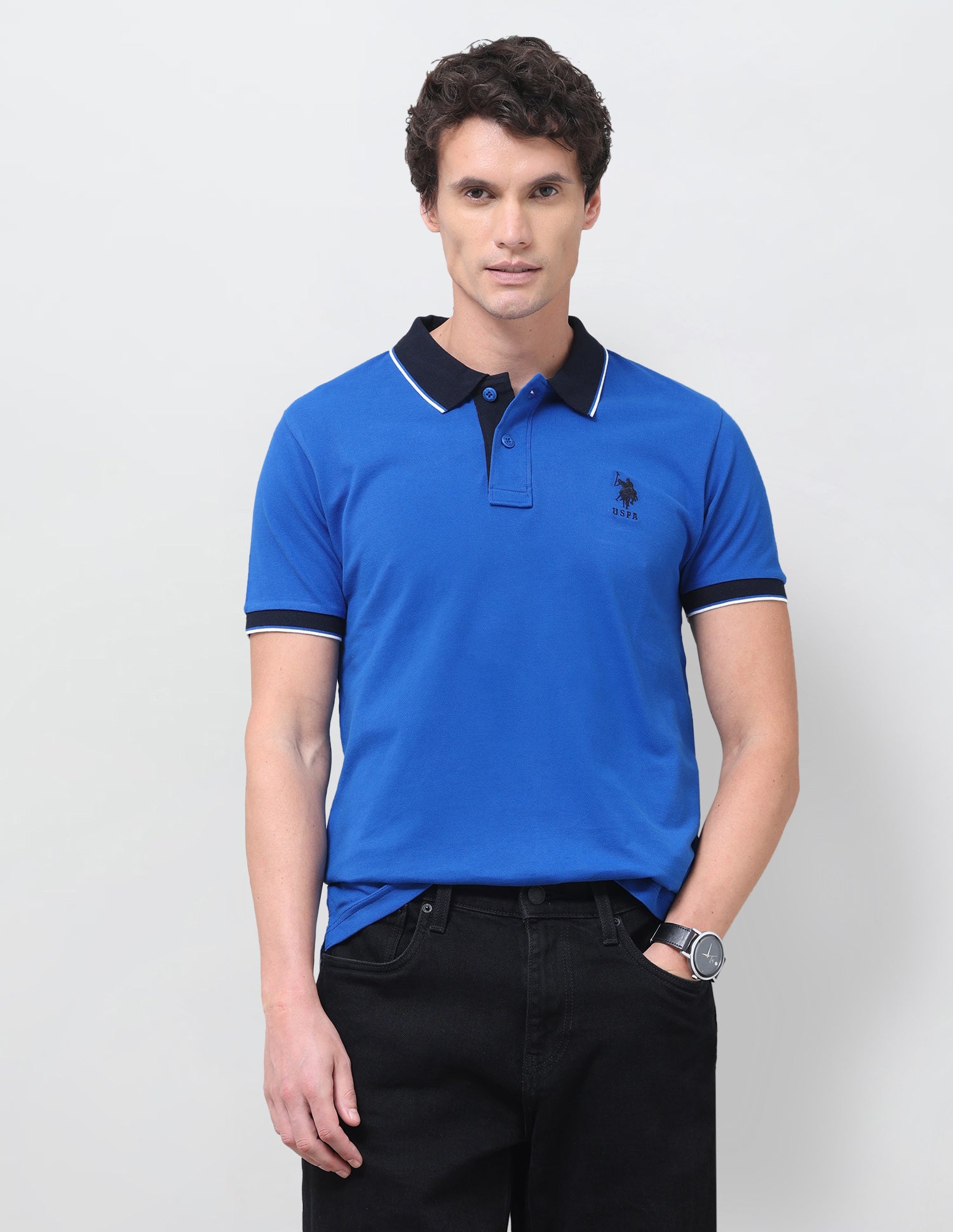 Solid Slim Fit Polo Shirt Blue - U.S. Polo Assn. India | Large