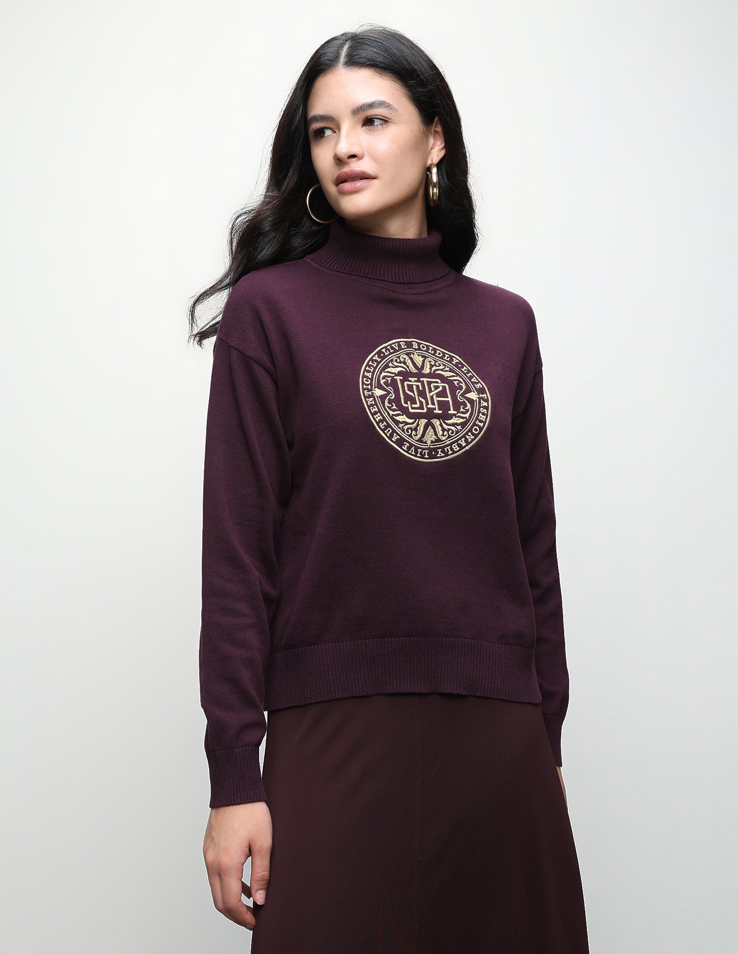 Brand Embroidered Regular Fit Sweater Wine - U.S. Polo Assn. India | Large