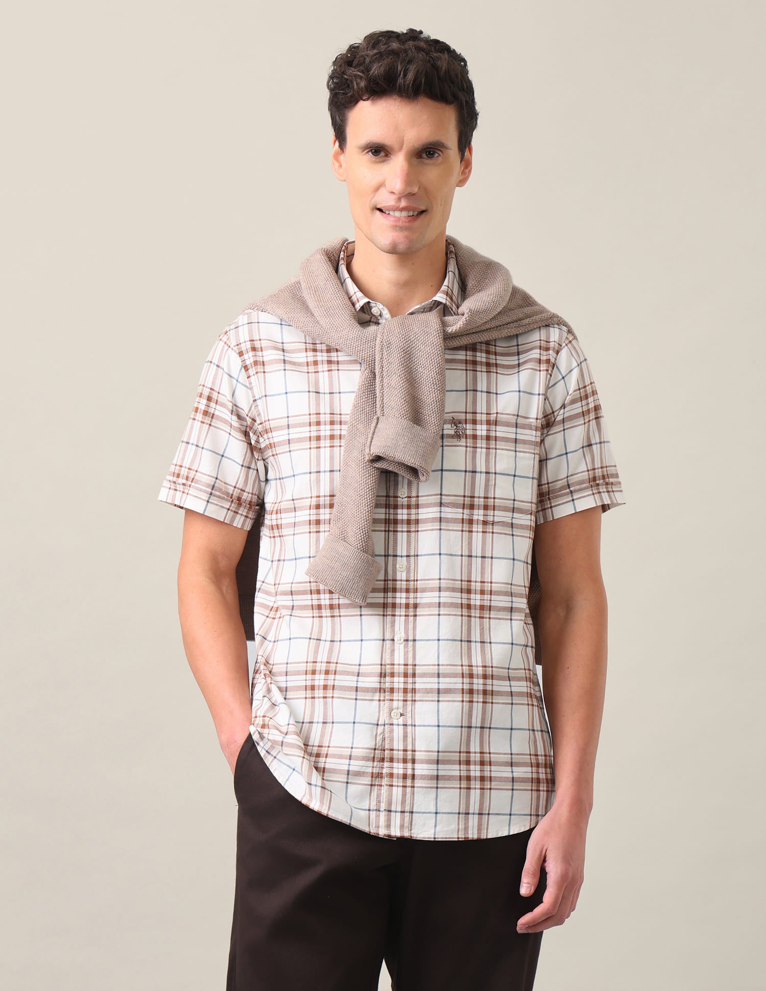 Plaid Checked Tailored Fit Shirt Beige - U.S. Polo Assn. India | Large
