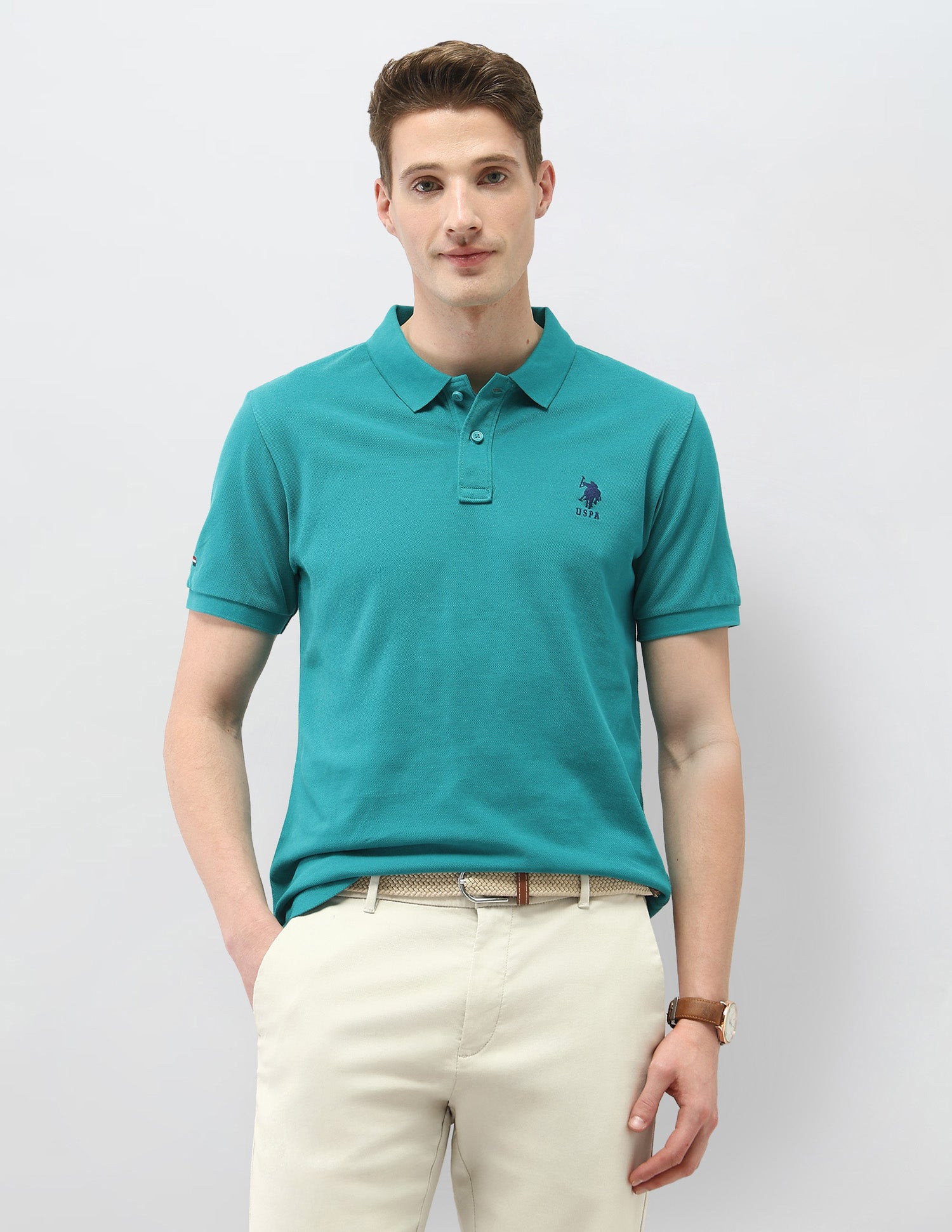 Solid Slim Fit Polo Shirt Green - U.S. Polo Assn. India | Large