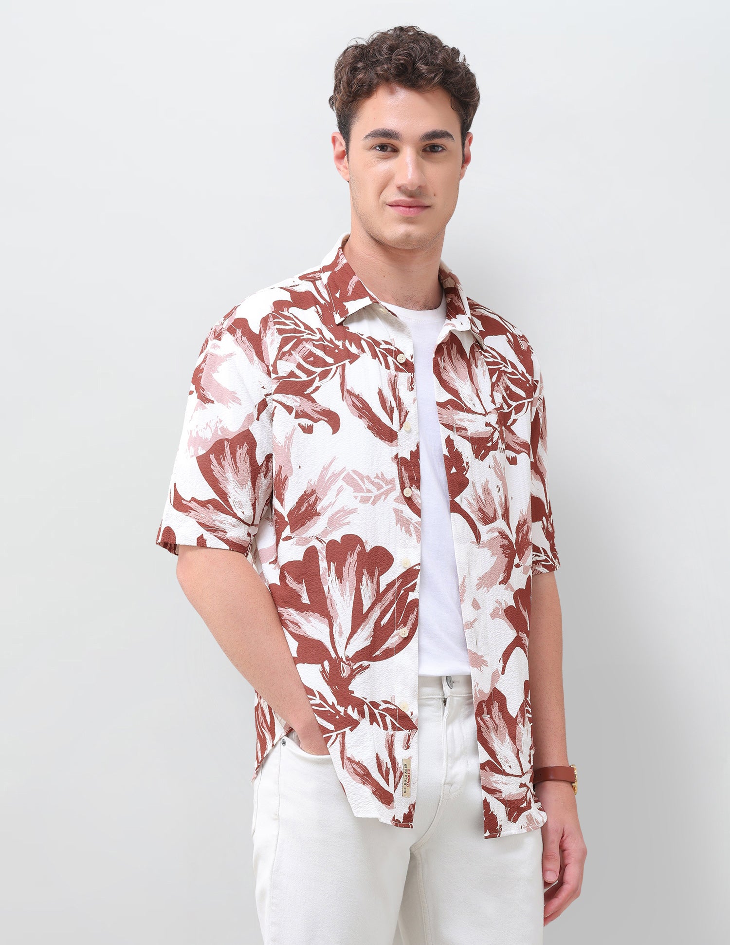 Floral Printed Crinkle Weave Shirt Rust - U.S. Polo Assn. India | Large