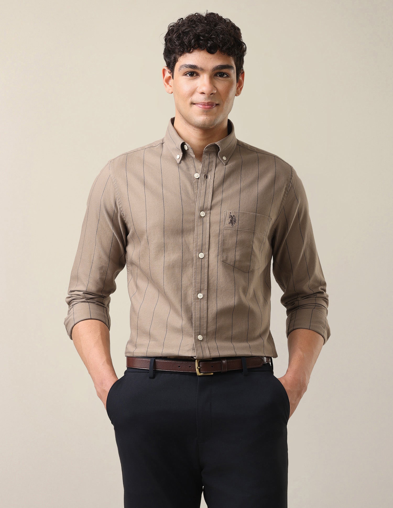 Oxford Tailored Fit Button-Down Collar Shirt Khaki - U.S. Polo Assn. India | Large