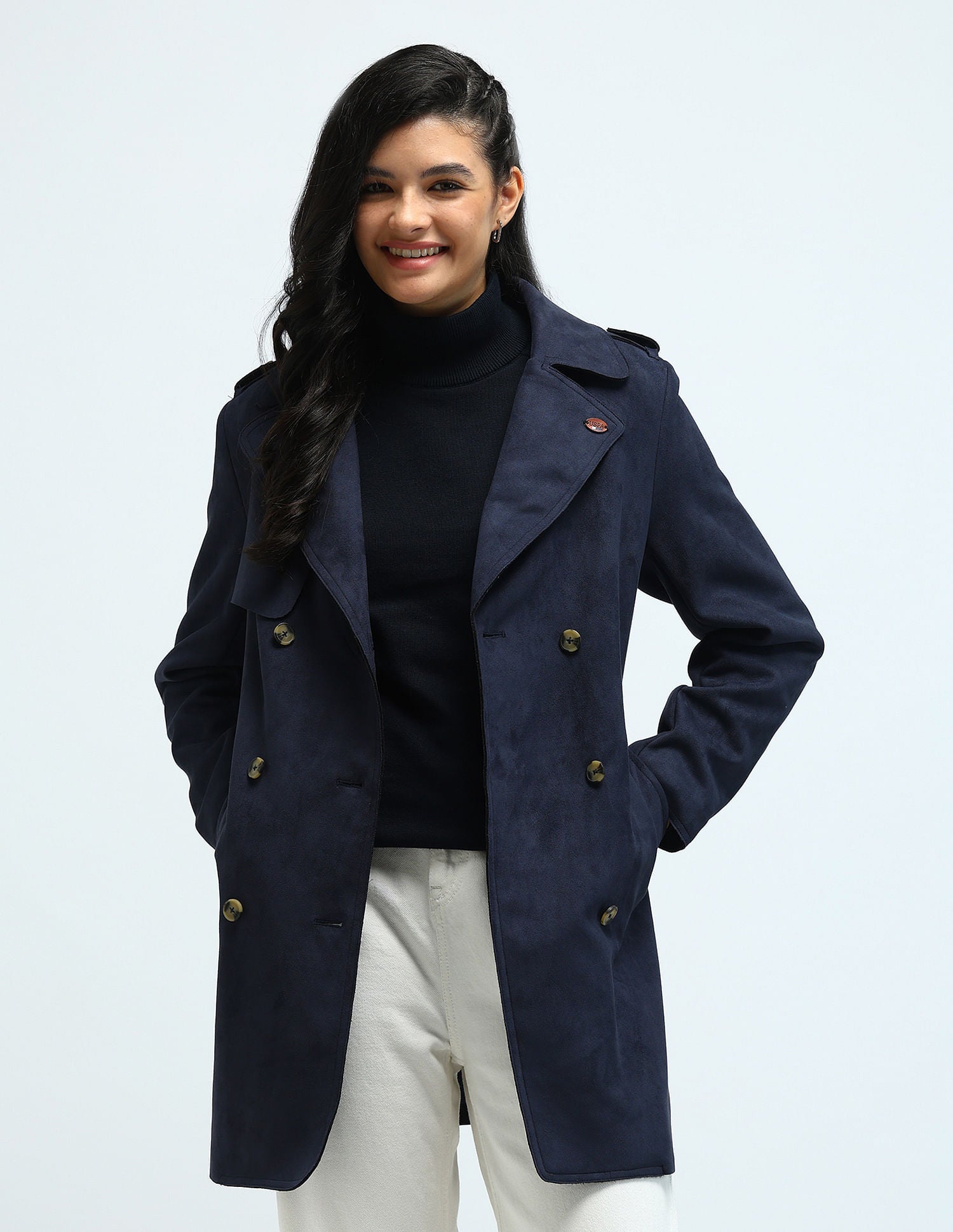 Longline Lapel Collar Jacket Navy - U.S. Polo Assn. India | Large