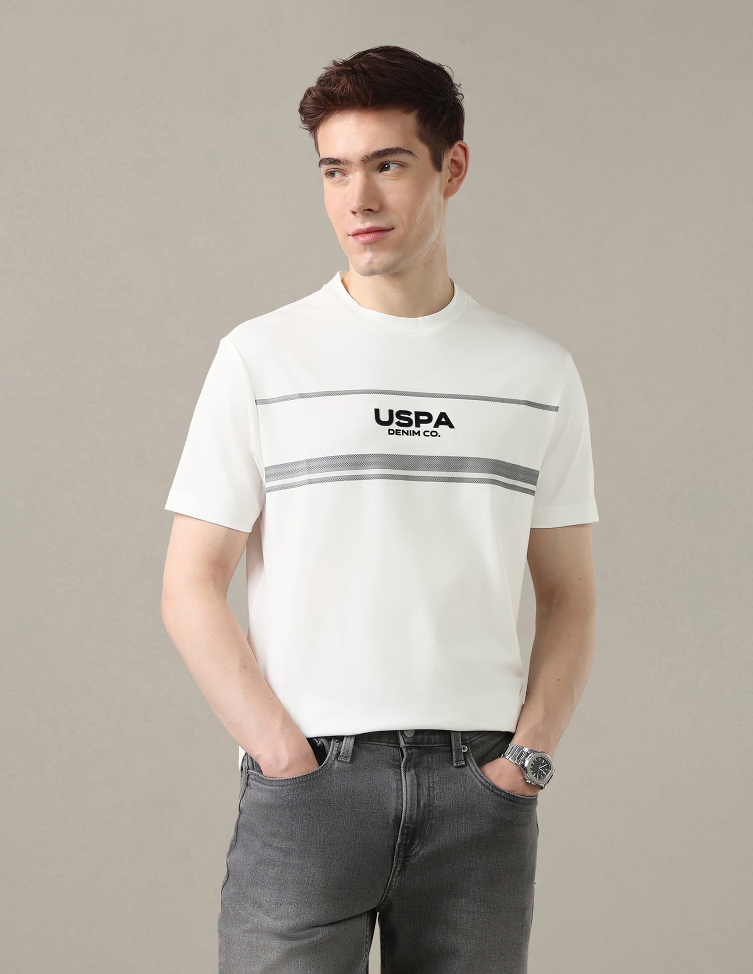 Brand Printed Slim Fit T-Shirt White - U.S. Polo Assn. India | Large