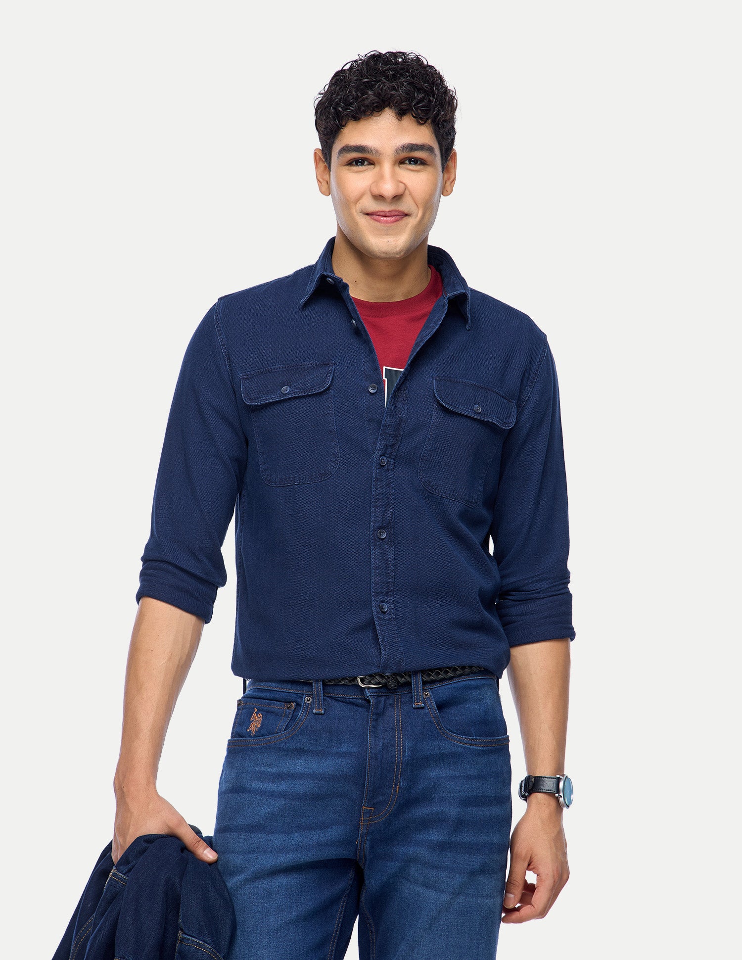 Solid Regular Fit Shirt Dark Indigo - U.S. Polo Assn. India | Large