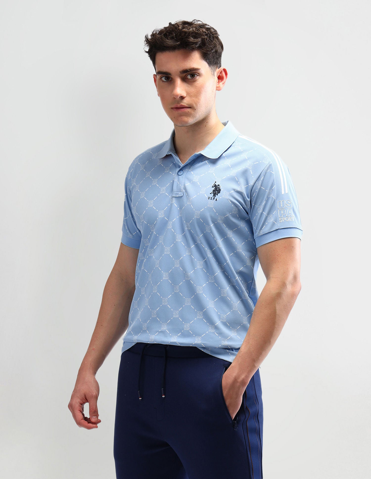 Slim Fit Printed Polo Shirt Light Blue - U.S. Polo Assn. India | Large